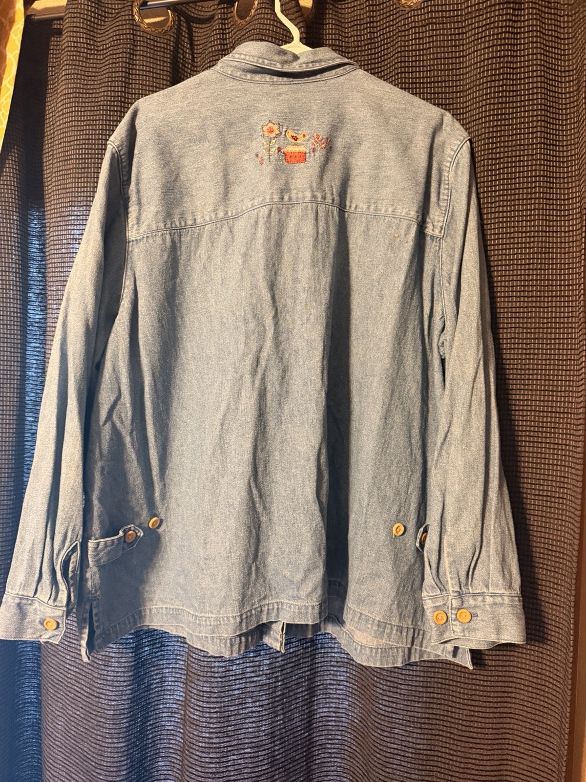 C J Banks Women’s 2X Denim Button-Down Shirt with Floral Design
