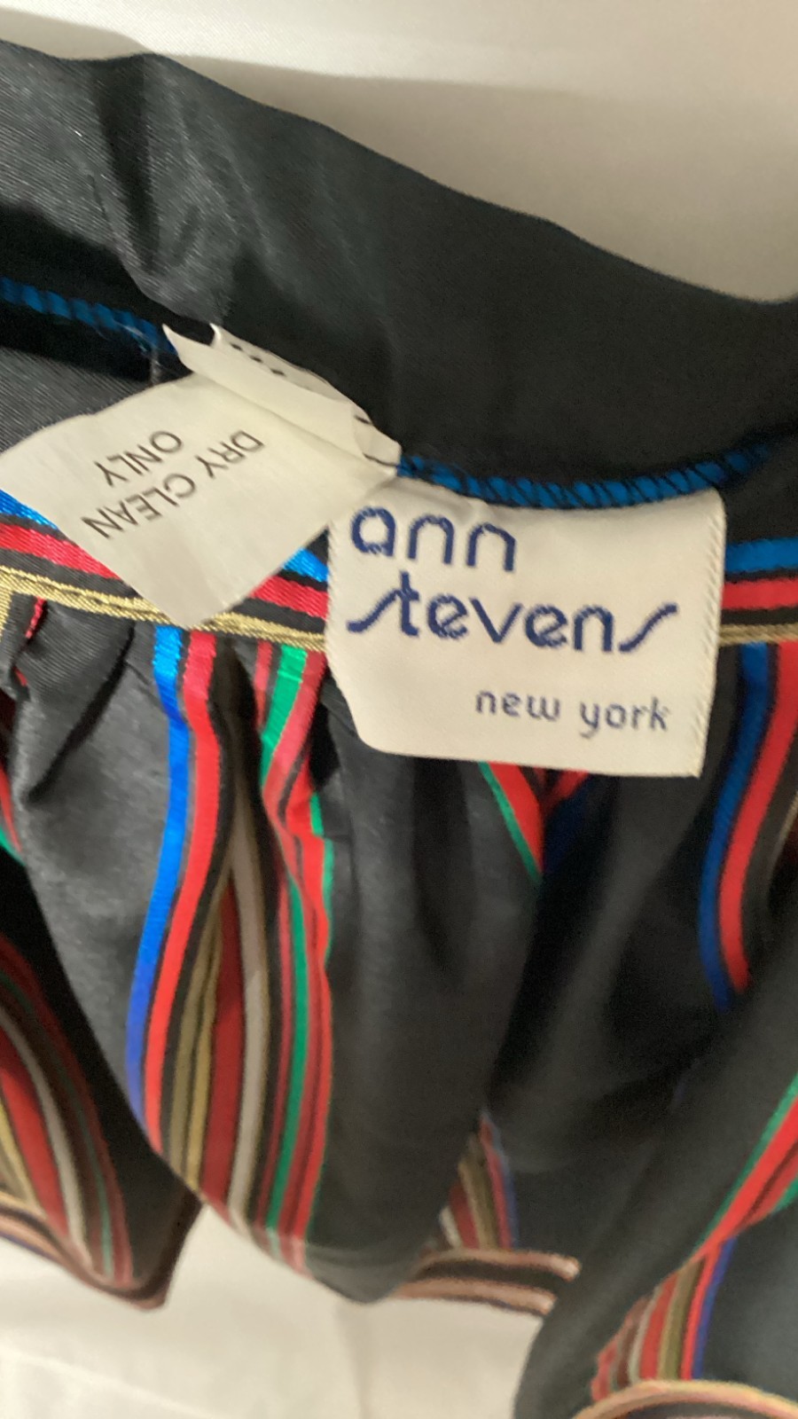 Vintage Ann Stevens Black Satin Ribbon Stripe Skirt W26 Small Folk Boho Festival