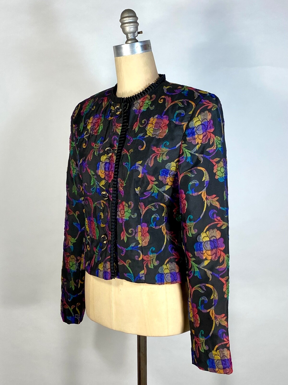 Vintage 1980’s-1990’s rainbow-check-floral print waspy preppy jacket DON CASTER
