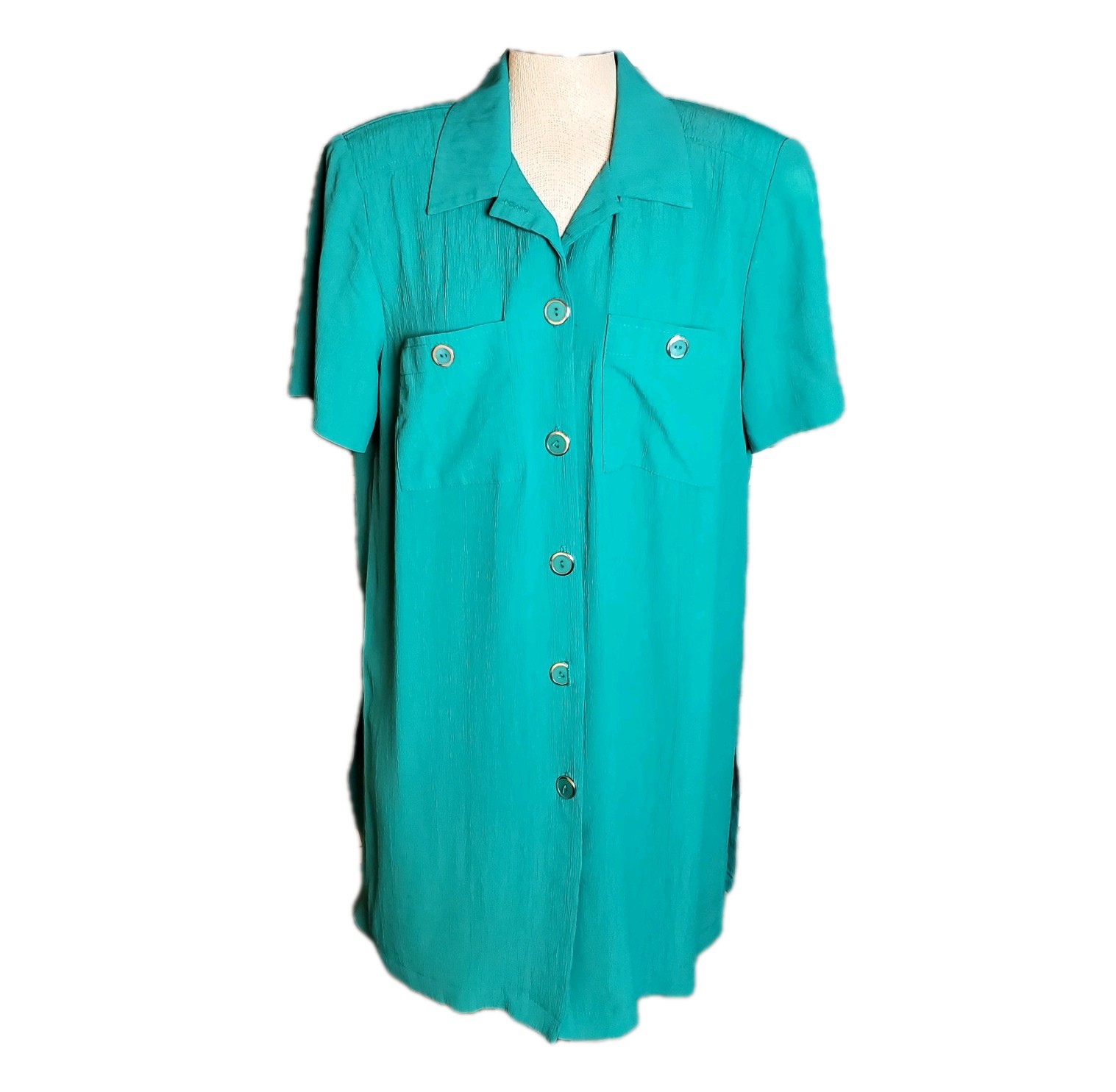 John Robert’s Women’s Vintage 80s Green Button Front Dress