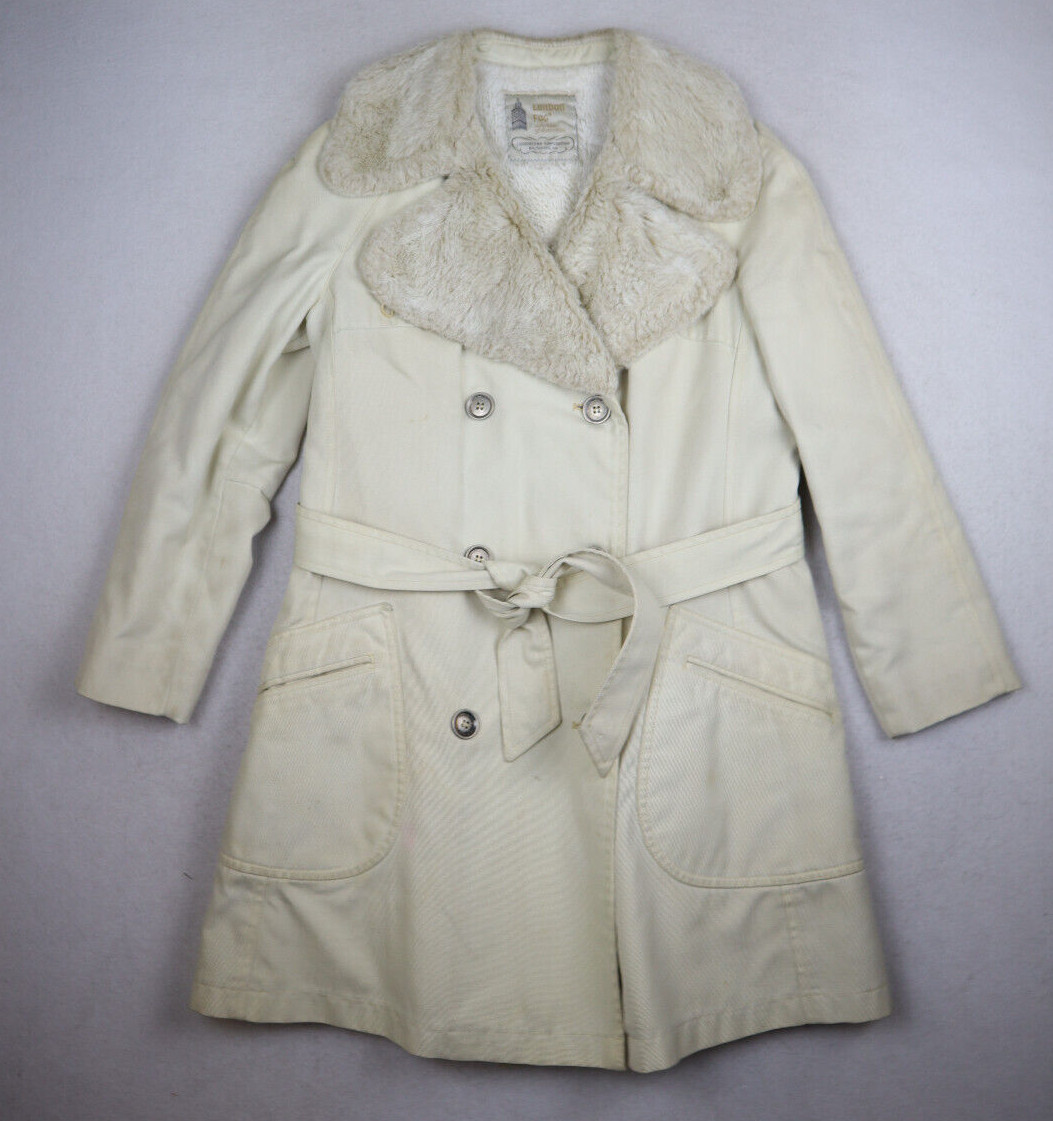 Vintage 70s Women’s Coat Size 12 Beige Faux Fur Lined Double-Breasted London Fog