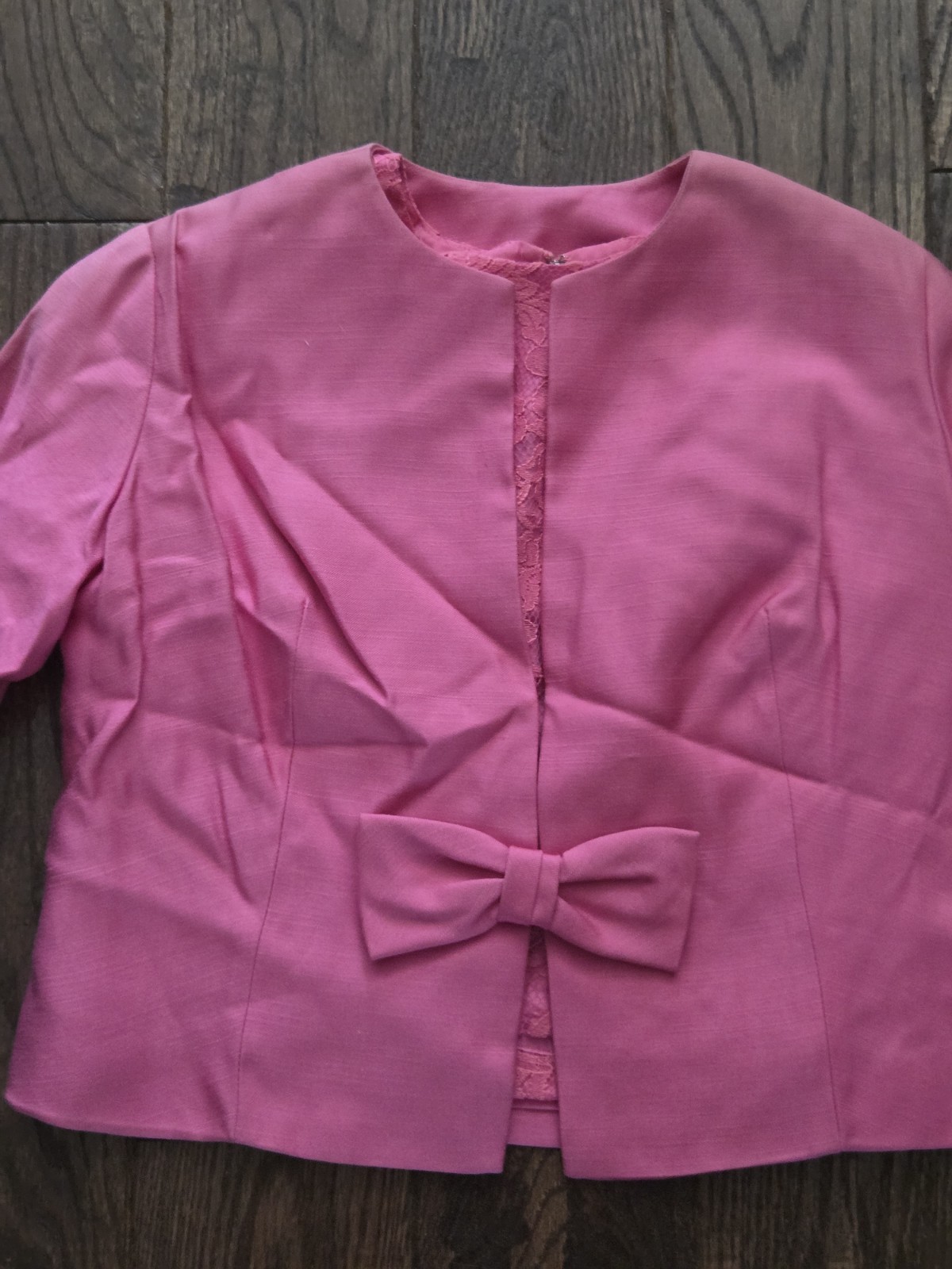 2 Pc Pink Lace Shell & Cropped Jacket Set Bow Front Women’s Formal Occasion Suit