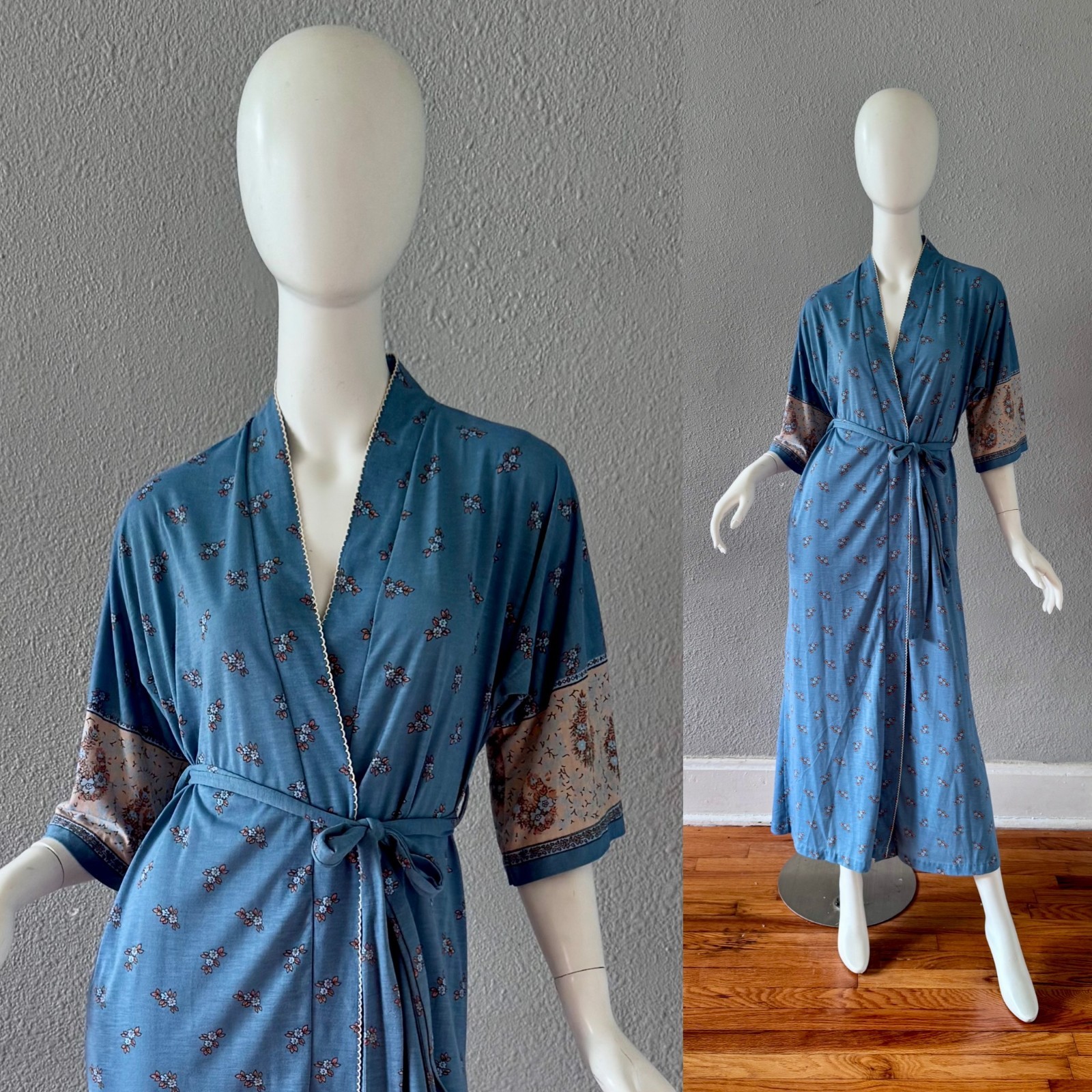 Vintage 70s Paisley TRES BELLE Dolman Sleeve Kimono Robe S