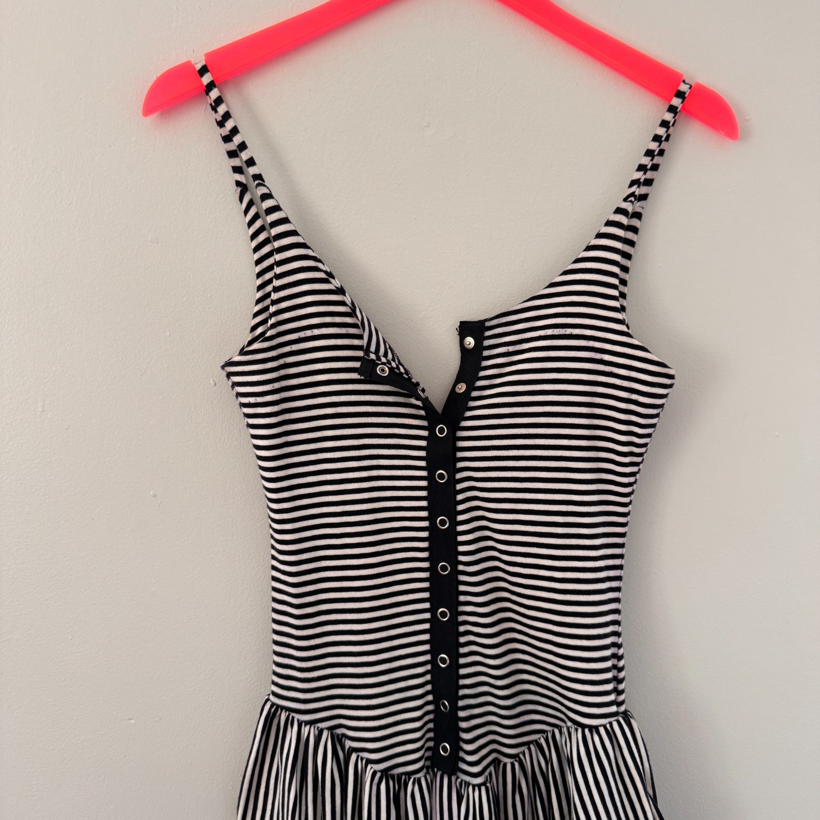 80s vtg BETSEY JOHNSON Black White PUNK LABEL Striped SNAPS Jumpsuit Catsuit S