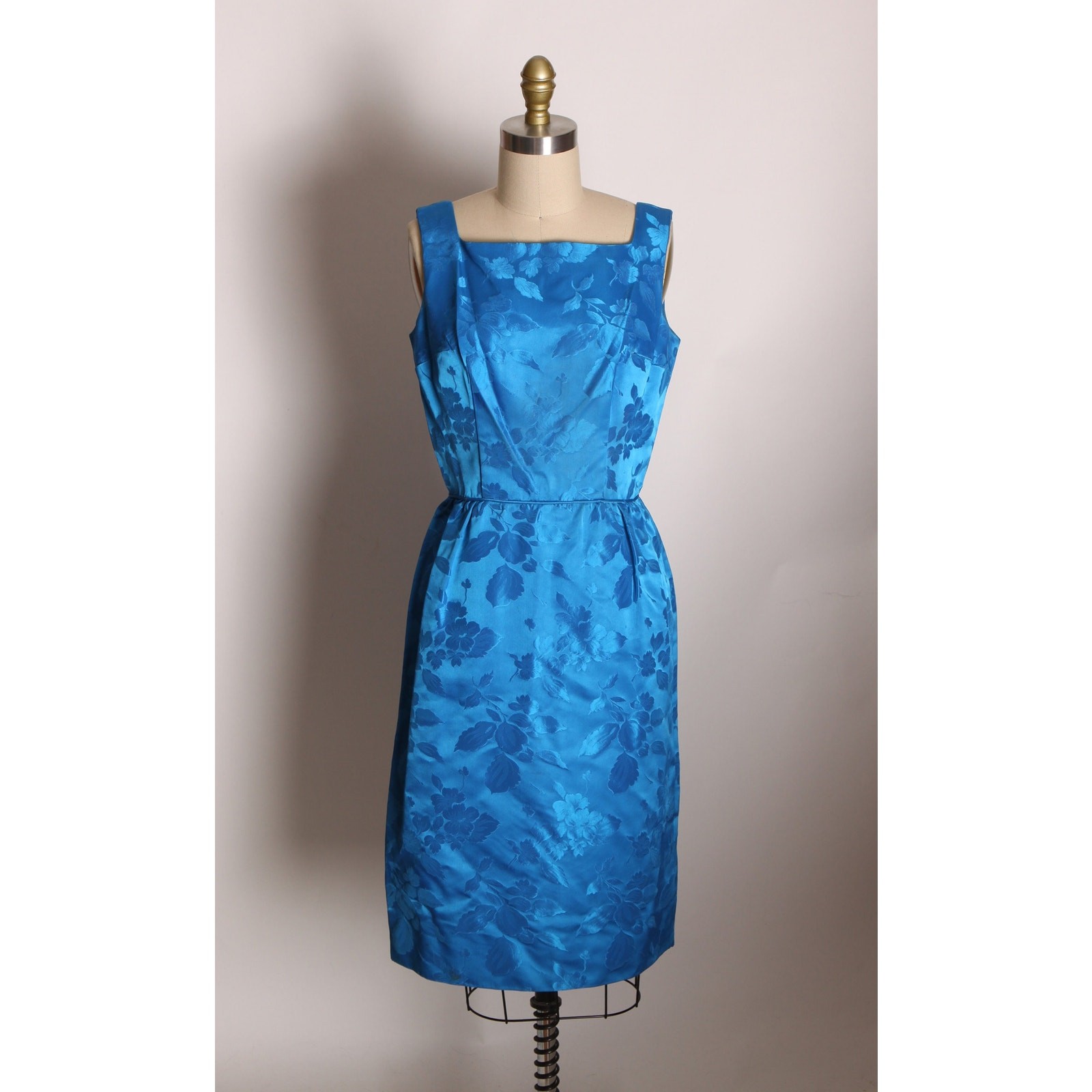 1950s Blue Floral Sleeveless Dress with Matching 3/4 Length Sleeve Jacket Outfit