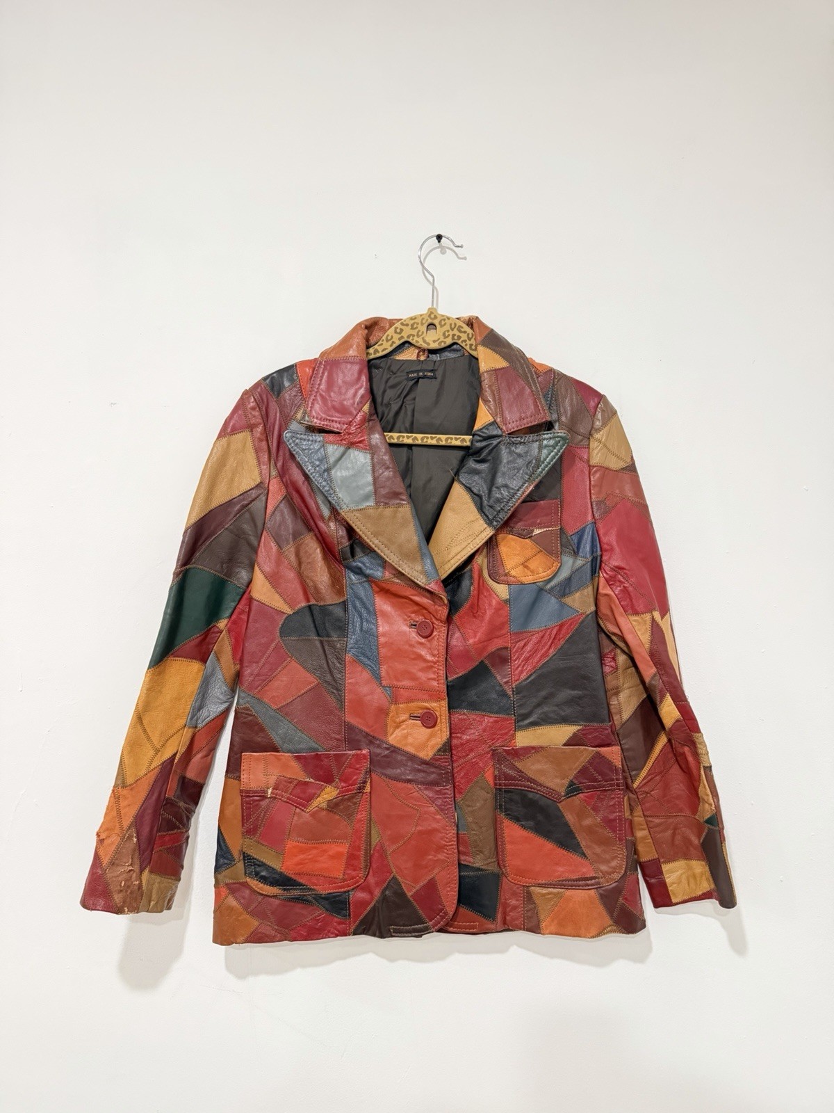 Vintage Women’s Patchwork Multicolor Leather Jacket Stylish Retro Outerwear