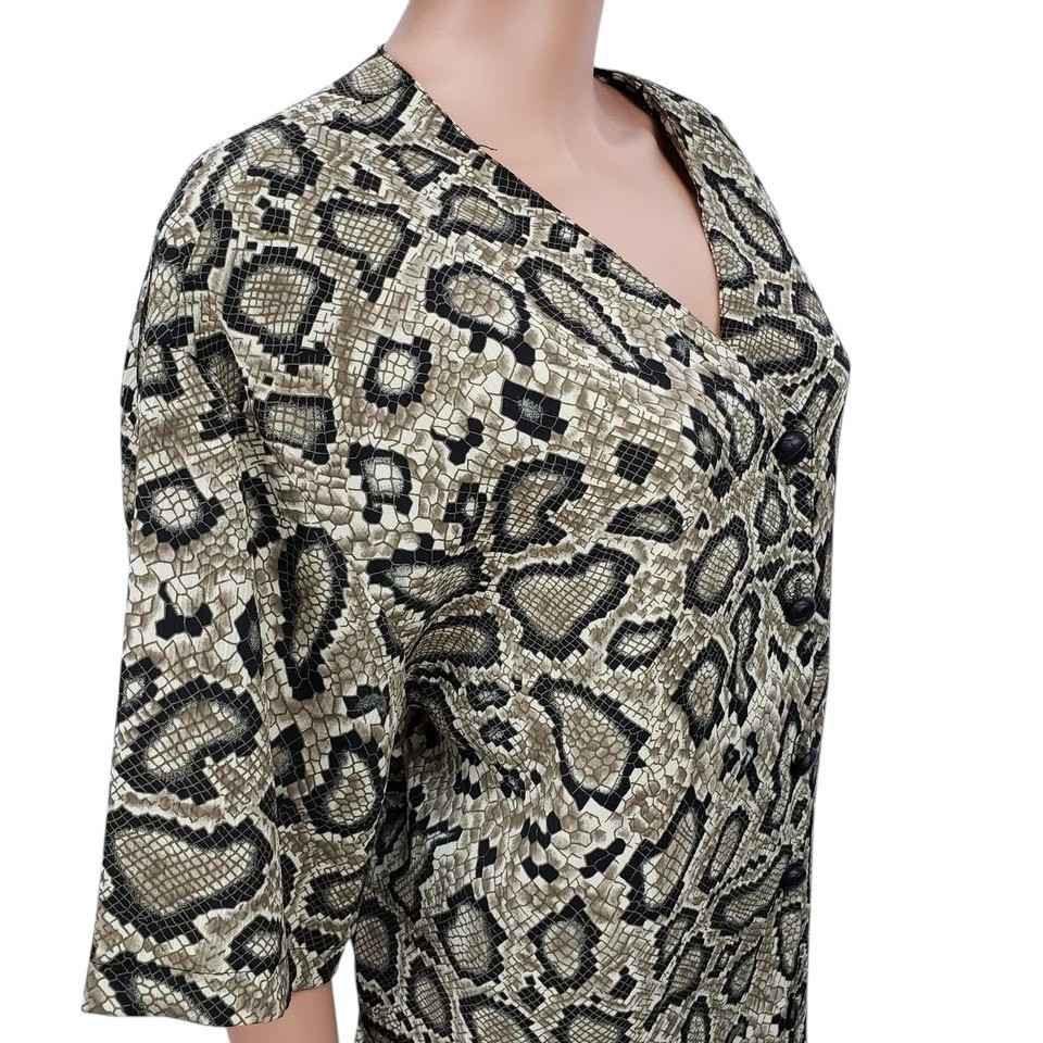 Vintage Truffles Top Blouse Snake Animal Print Made in USA Button down Plus 2X