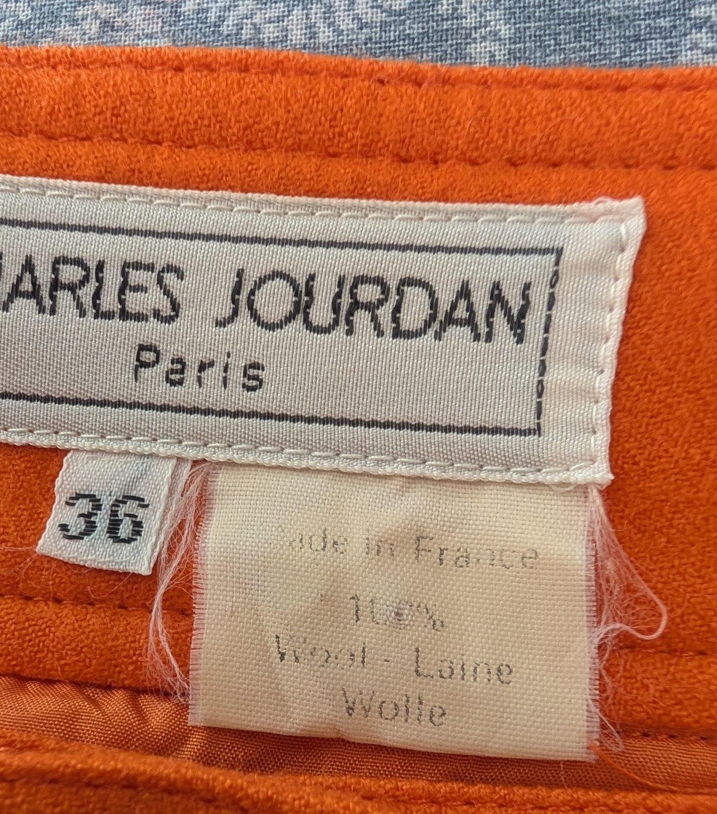 Vintage Charles Jourdan Paris Orange Wool Pencil Skirt Pockets 36 XS