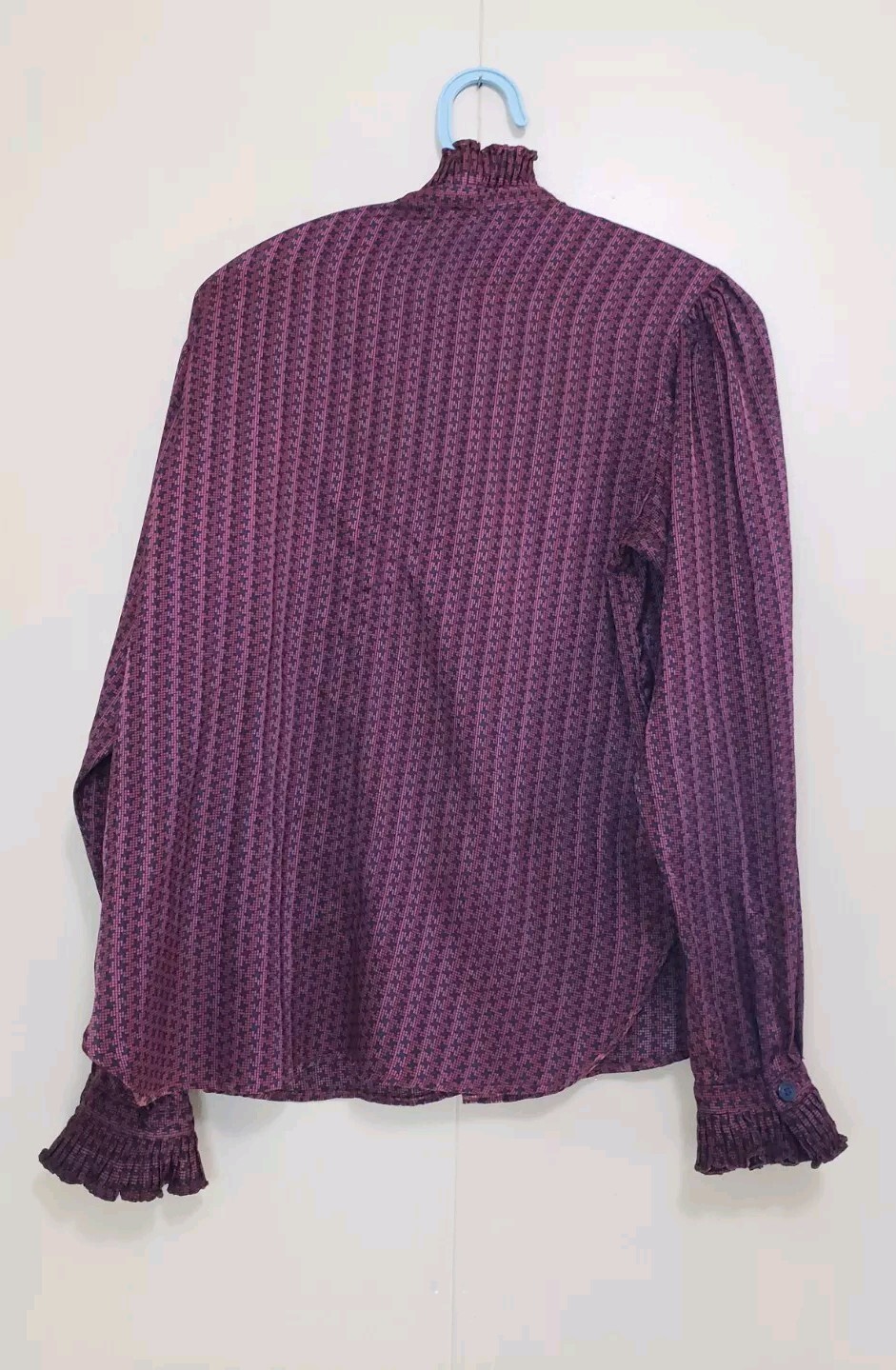 Vtg Evan Picone Women S Blouse Red High Collar Pleated Ruffle Sleeve Union Made
