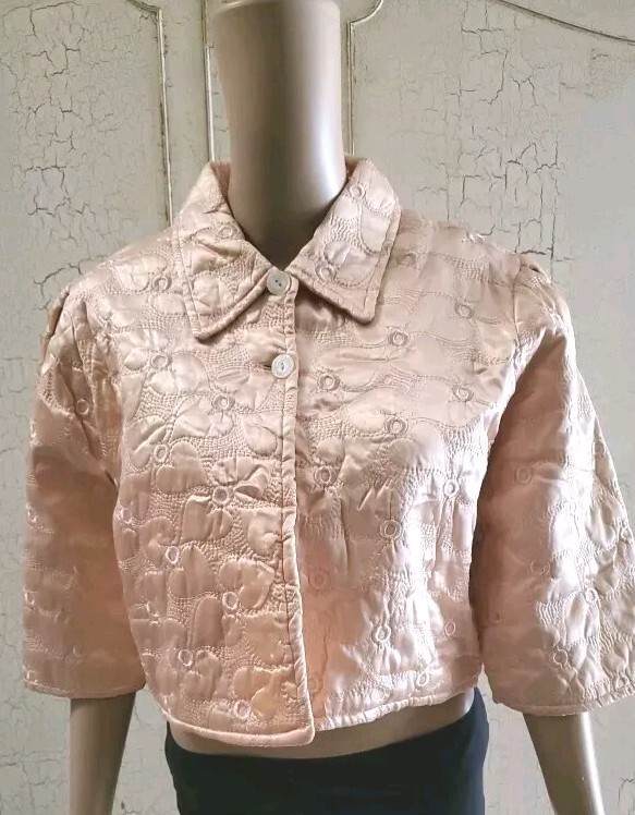 VTG Late 50s, Early 60s, Peach Colored, Quilted, Lounging Jacket, LG, No Labels
