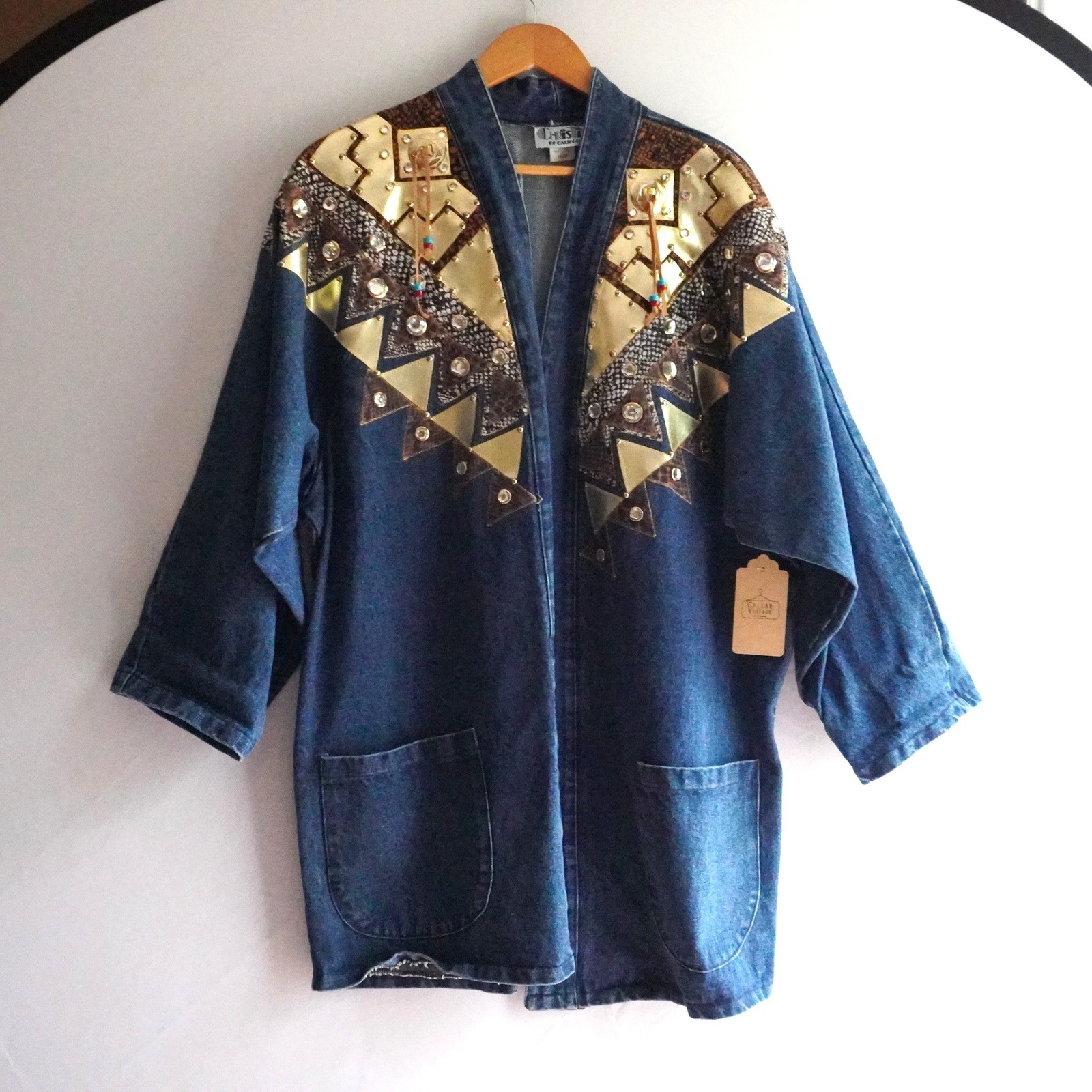 VTG Christie of California Denim Kimono Jacket Gold Embellished Western 18/38