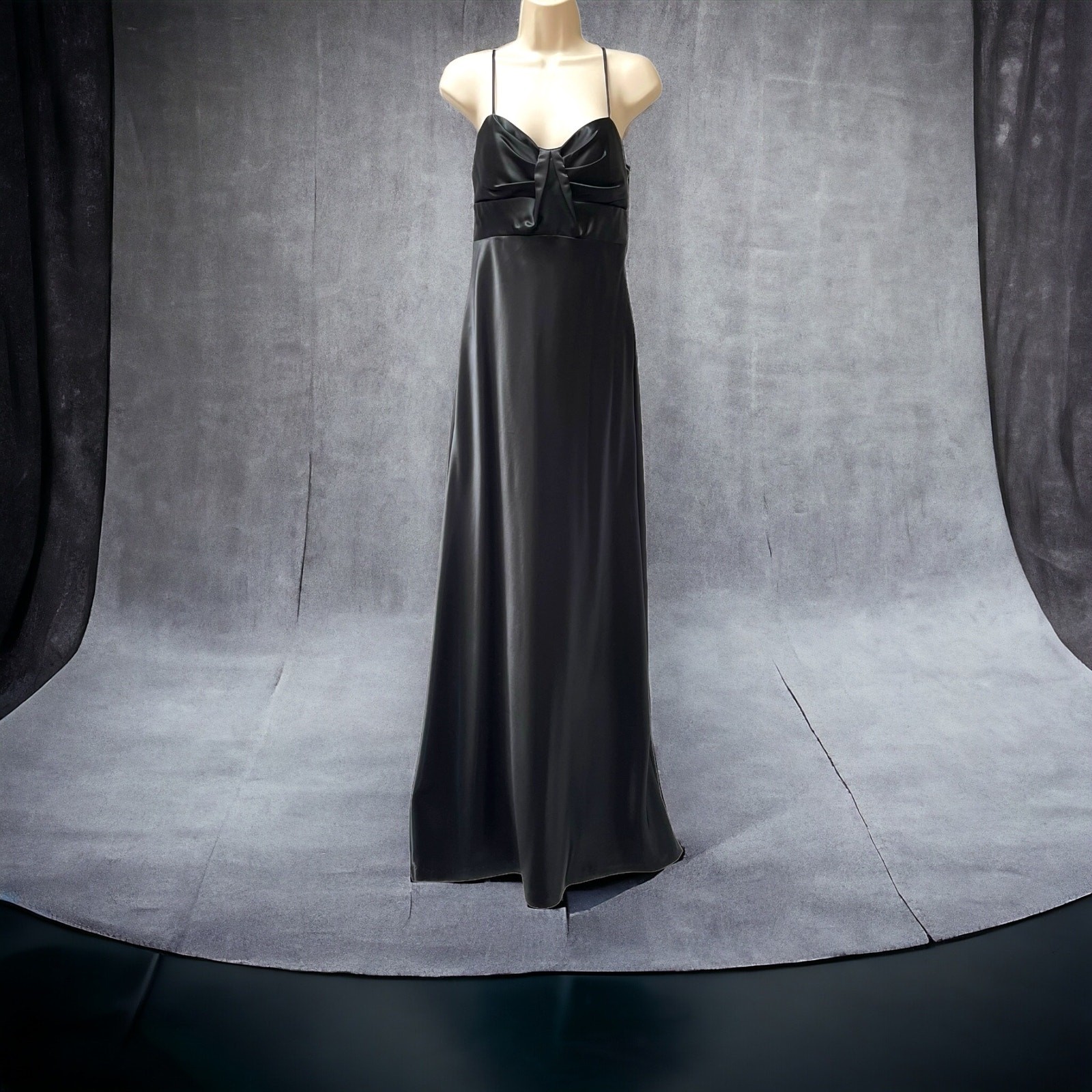 Black Silky Satin Formal Gown 30s Art Deco Style Vintage 1990s LBD Dress Medium
