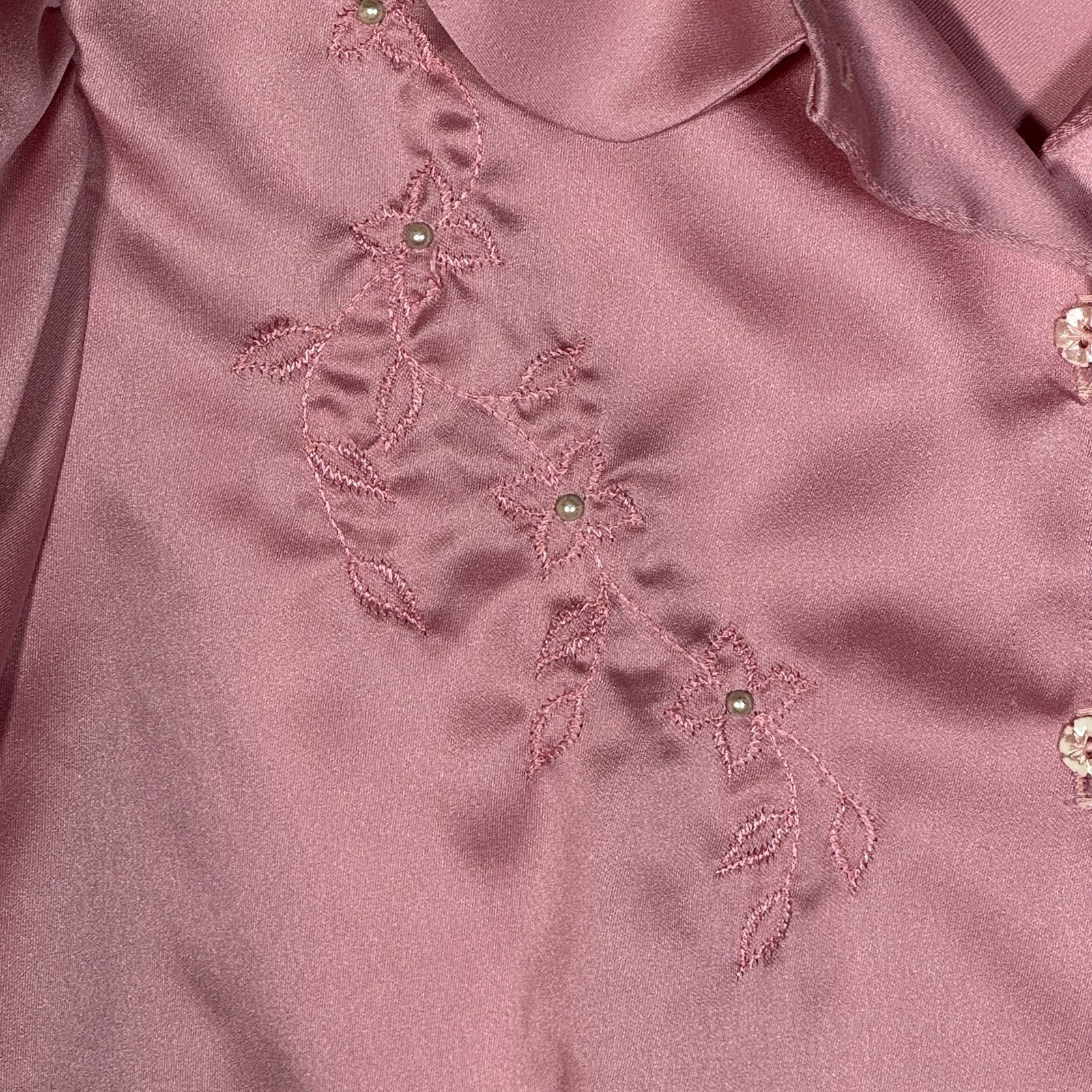 Vintage 70s CANDI Jones California Pink Puff Sleeve Blouse Embroidered Beaded M