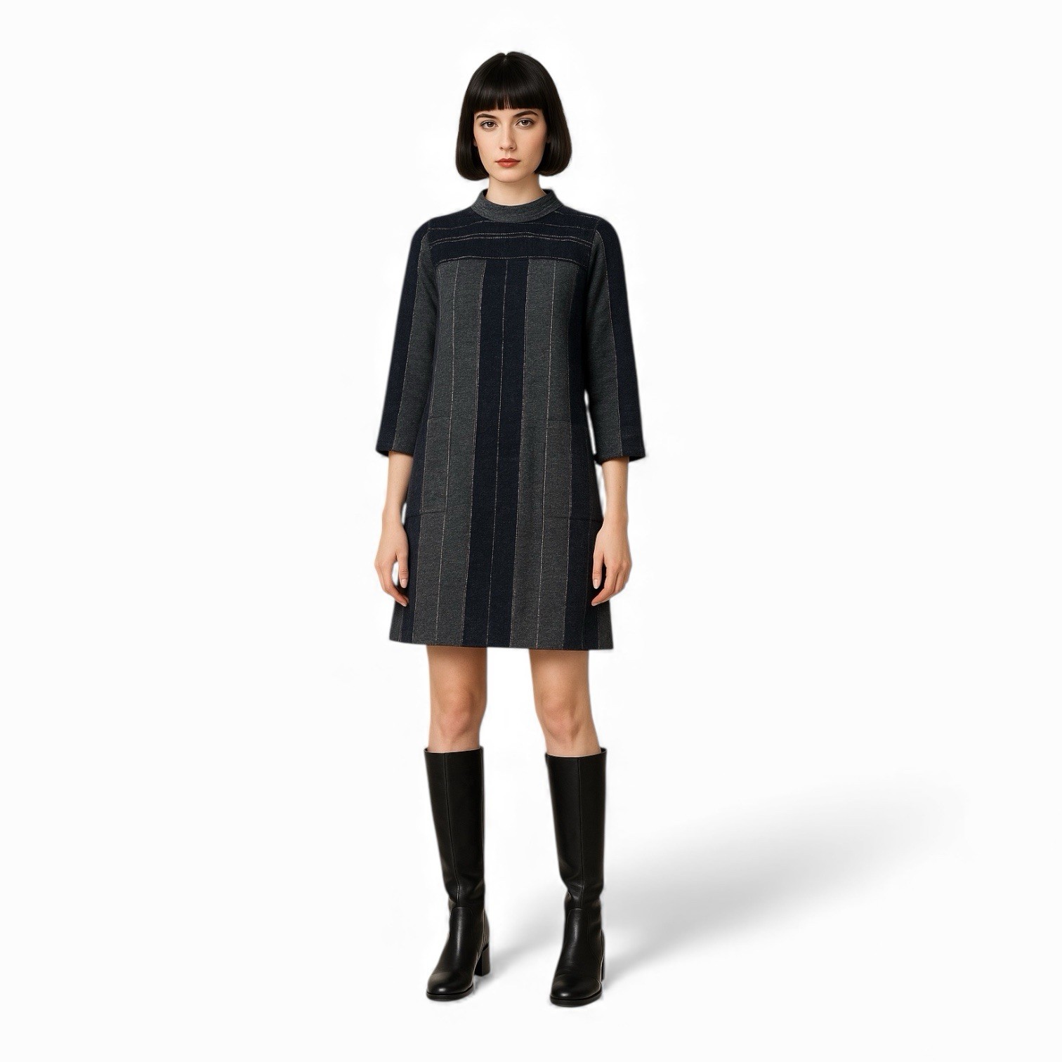 ANNA SUI Wool Colorblock Stripe Shift Dress Small Mod Y2K Vintage EUC 🟡
