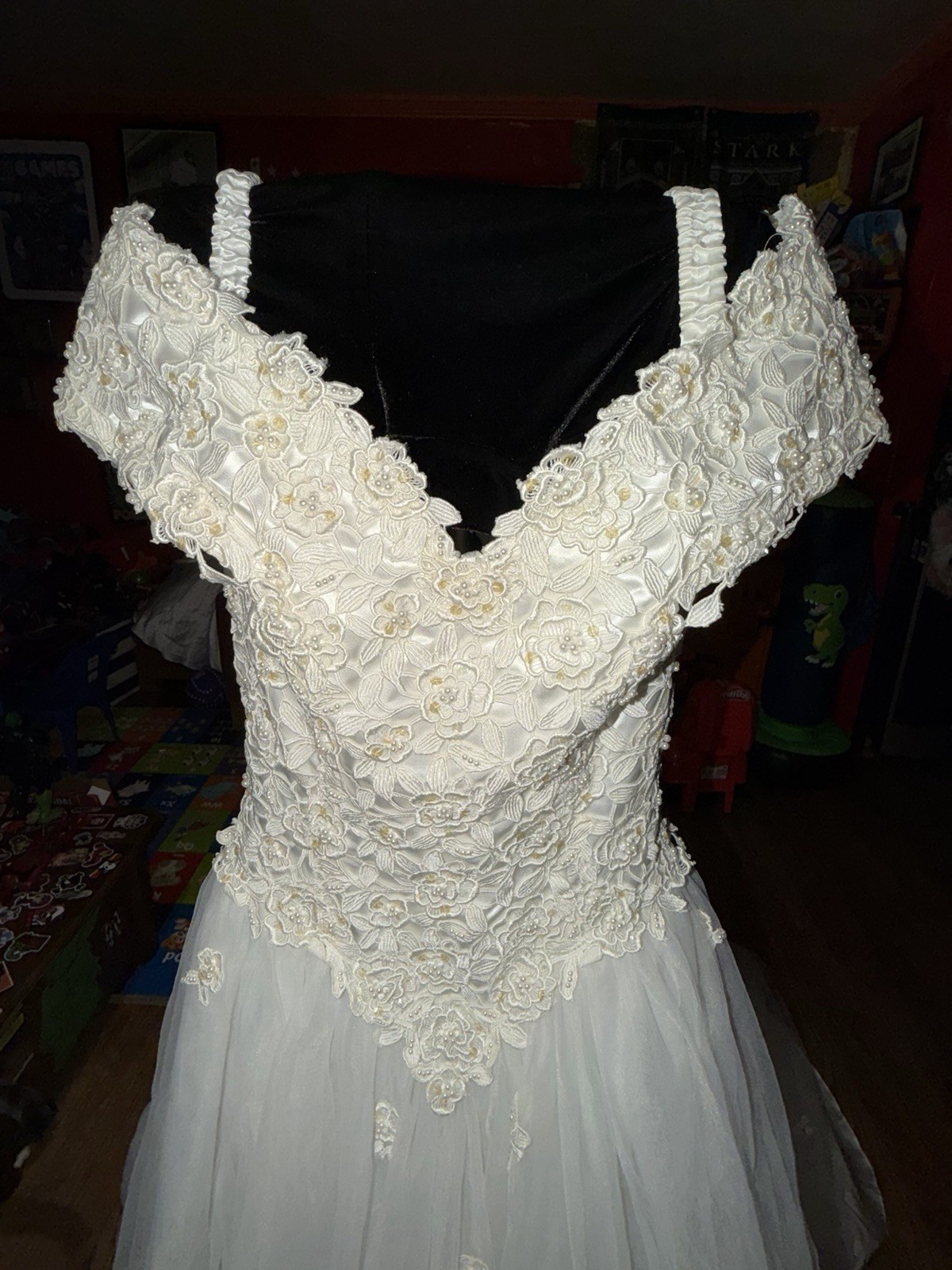 Vintage MORILEE Wedding Dress Size 14 Beaded Lace & Tulle- Long Train EXC