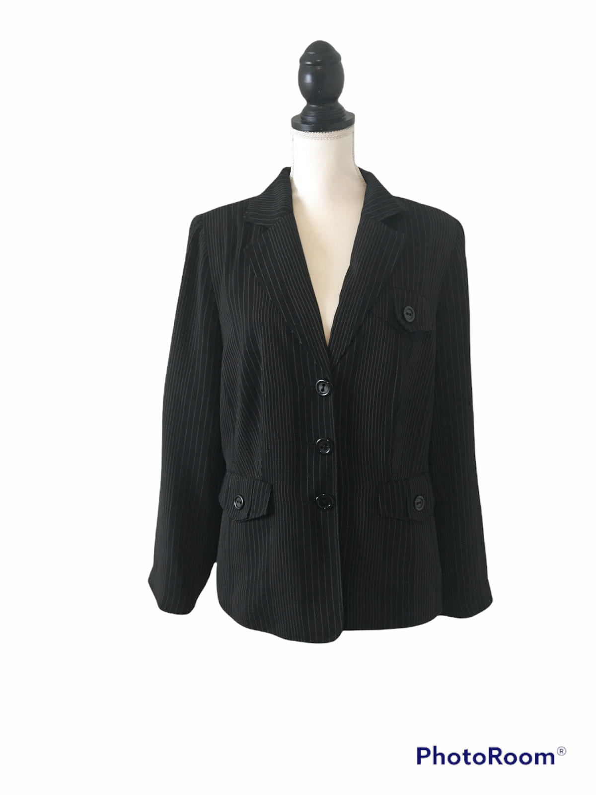 Women’s Blazer Black Pinstripe Lined Career GIORGIO SAINT ANGELO Vintage 14W