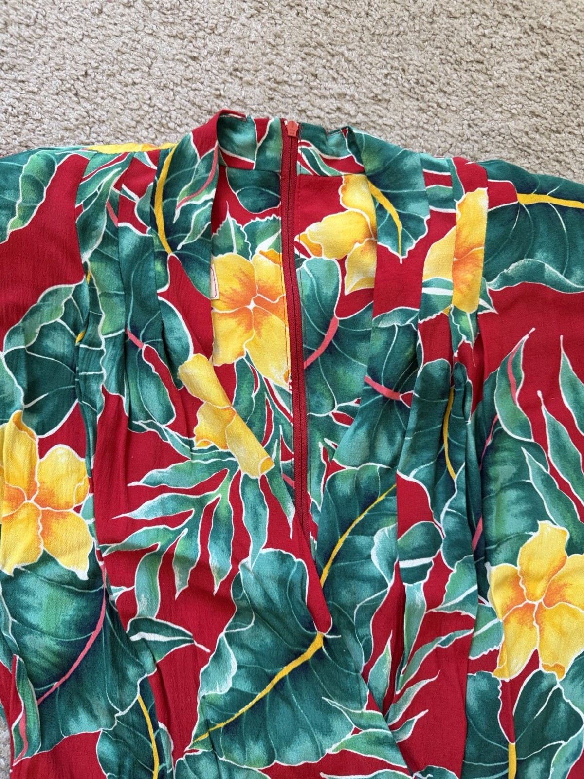 VTG ~ 1980s ~ Jane Singer ~ Tropical Floral Surplice Dress ~ Belted ~ Size 14