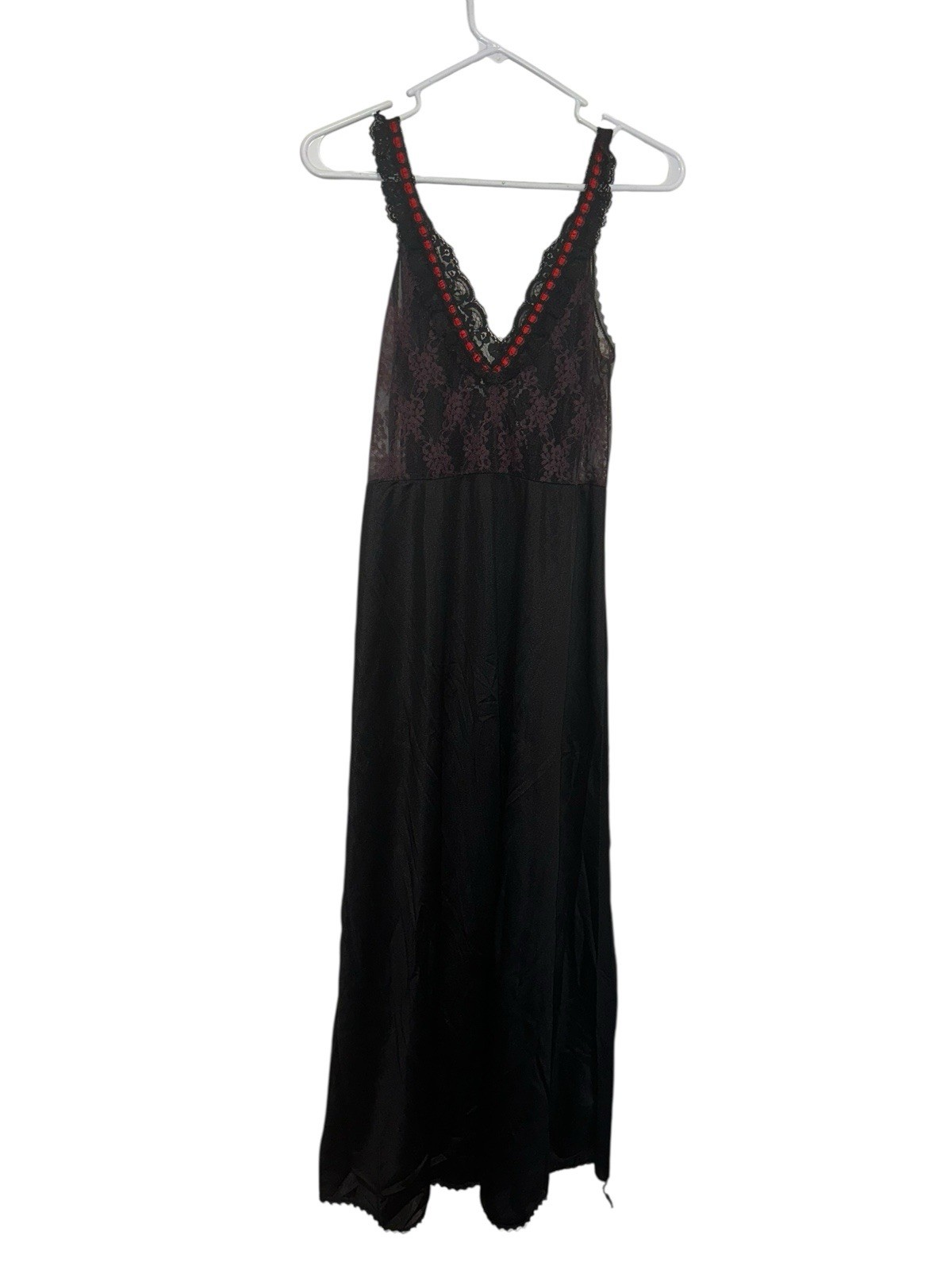 Vintage Tosca Lingerie Long Gown Sz Small Black Red Lace Nylon Whimsigoth Goth