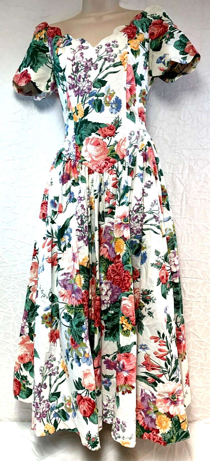 Vintage EXPO Floral Off-Shoulder Flare & Fit Midi Dress ~ 1980’s Garden Party