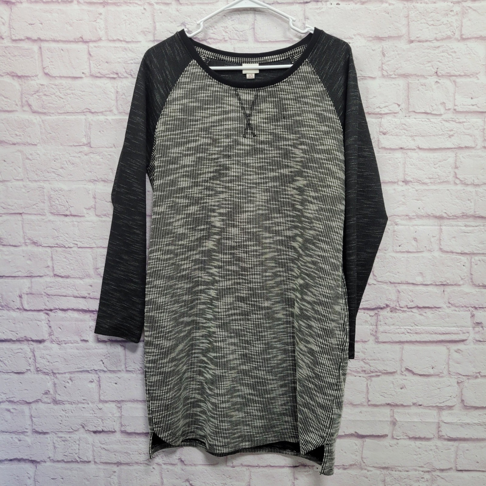 Merona Pullover Pocket Sweater Tunic Dress L Raglan Long Sleeve Cozy Gorpcore