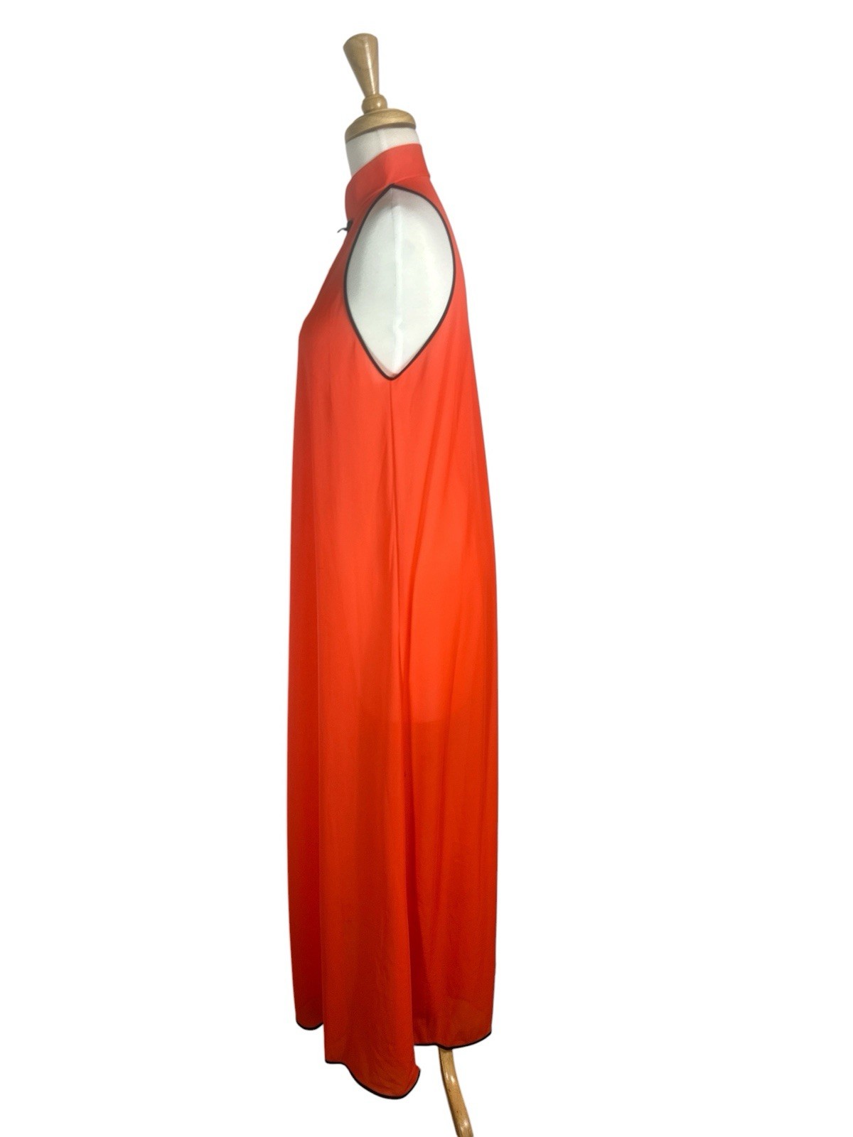 Vtg 1960s Blanche Erika McGowan Coral Mandarin Collar Frog Closure Nylon Gown