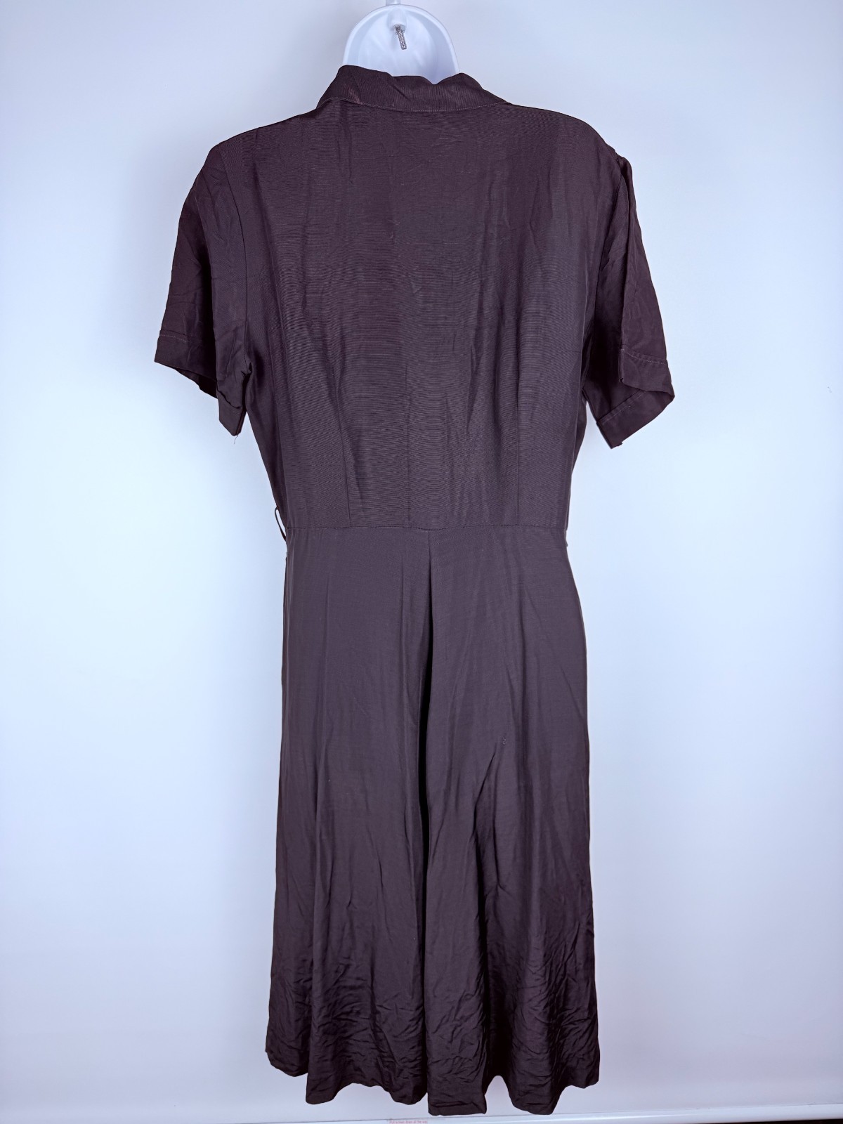 Vtg 40s Black Rayon Crepe Shirtwaist Day Dress Metal Zip Noir Pinup Medium