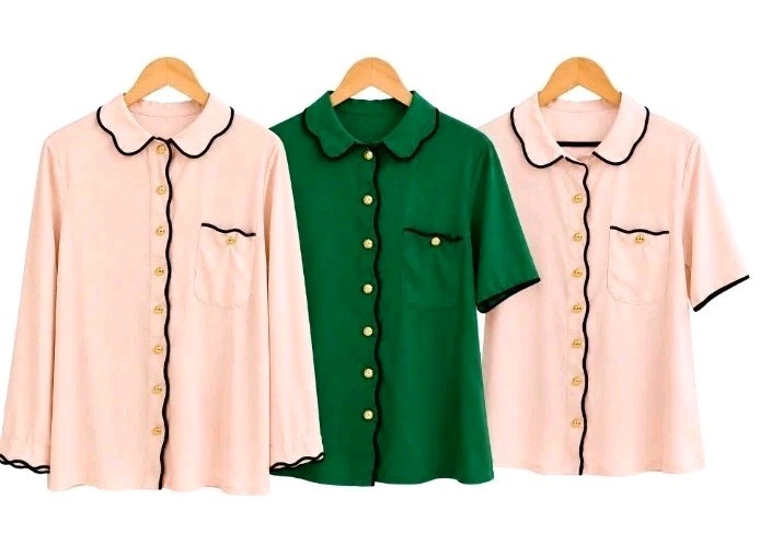 Vintage Lot of 3 Blouses Gold CC Buttons Pink & Green w Black Trim Sz M L *READ*