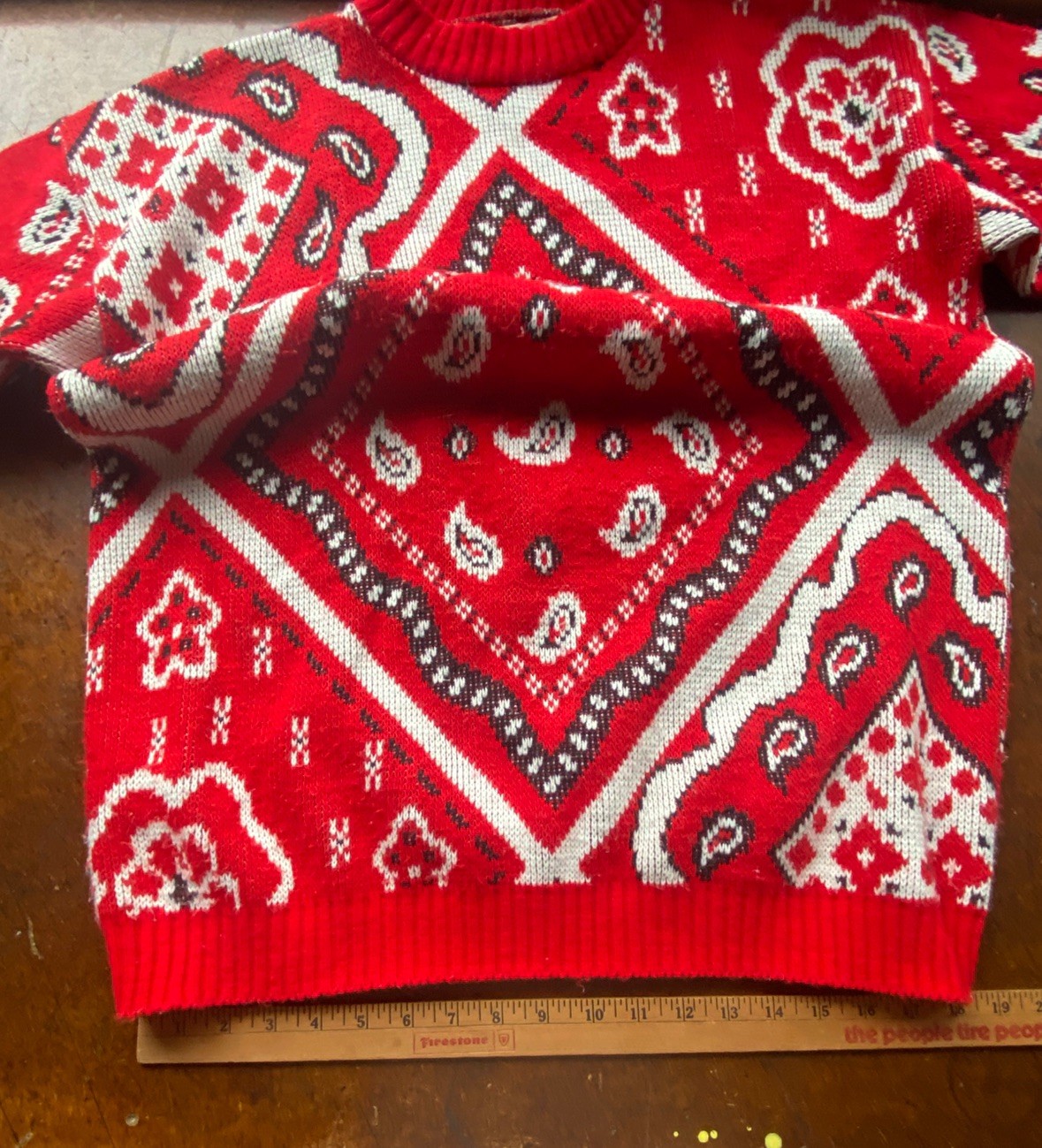 Traffic Jam Vintage Sweater Bandana Red Western Size M? Acrylic USA
