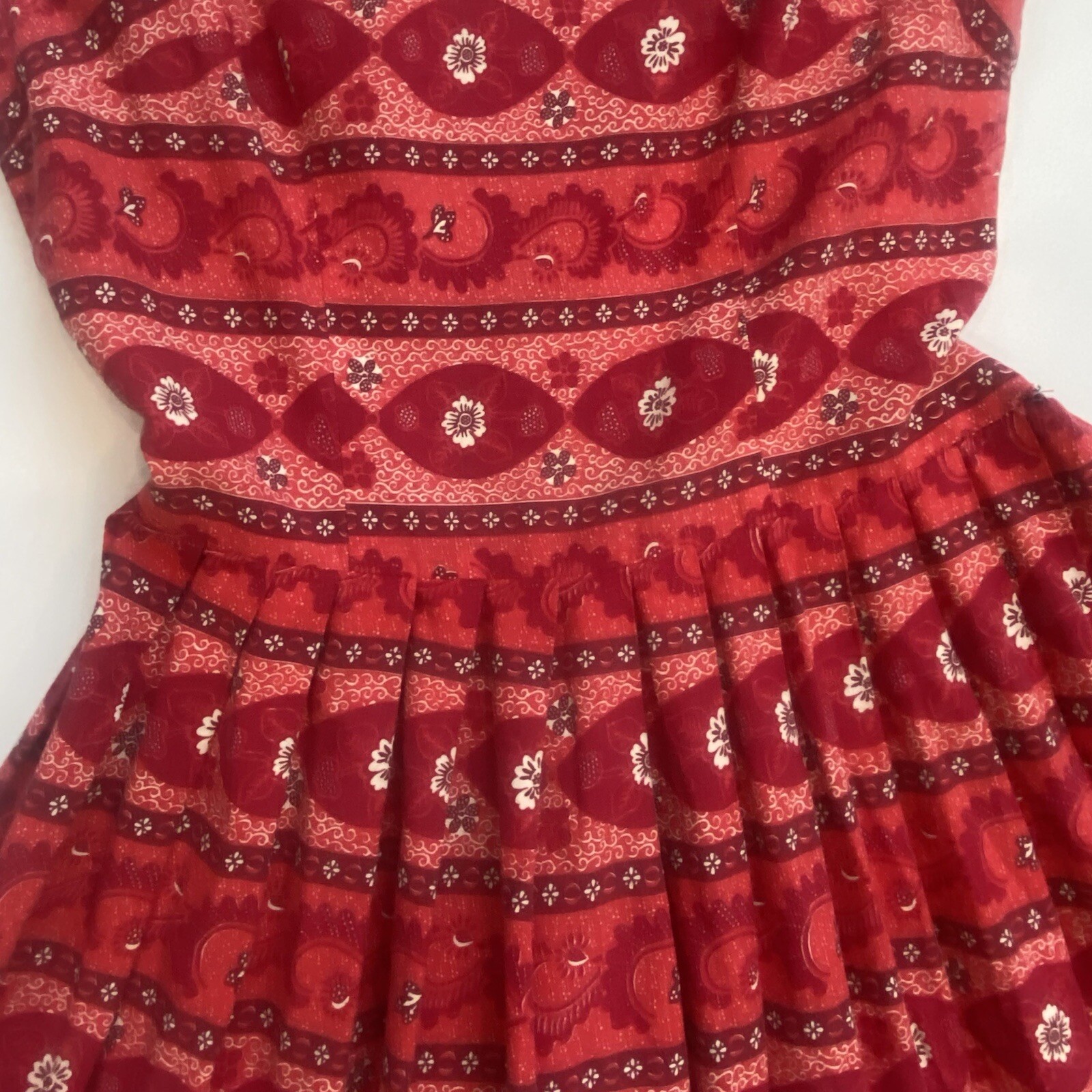 Vintage 50s 60s Red Floral Print Party Strappy Party Dress Rockabilly New Look