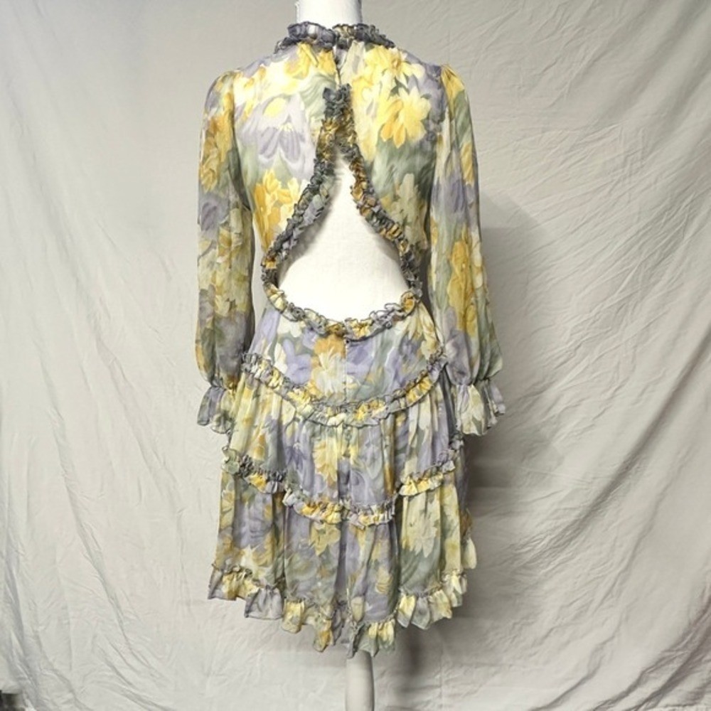Saints + Secrets Floral Ruffle Mini Dress Open Back Cottgecore Romantic Sz M