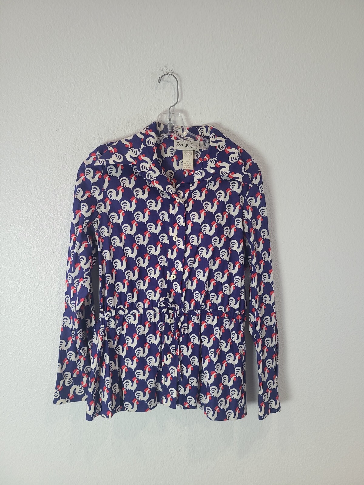 Vintage Novelty Print Roosters, Chicken Blouse Button Down Top, eve le Cog 14