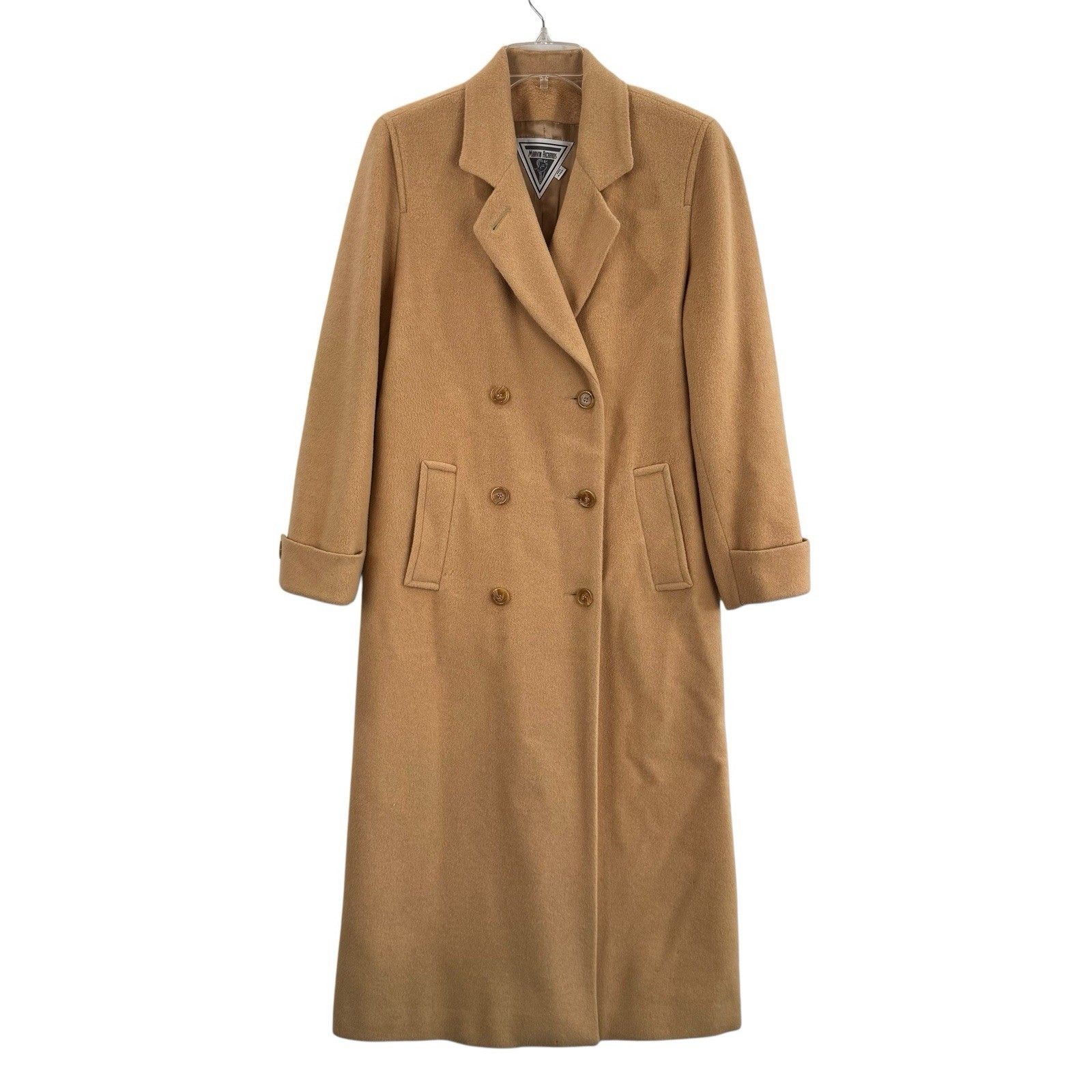 Vintage Marvin Richards Womens 4 Long Coat Camel Hair Shell Satin Lining Tan
