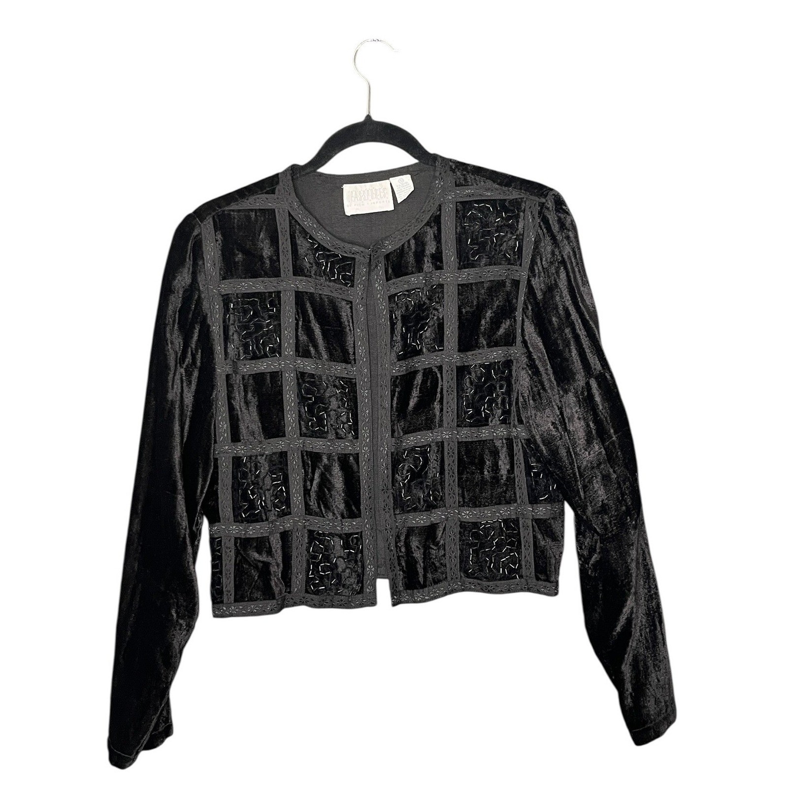 Passports Black Velvet Beaded Cropped Jacket Vintage 90s Whimsigoth Victorian S