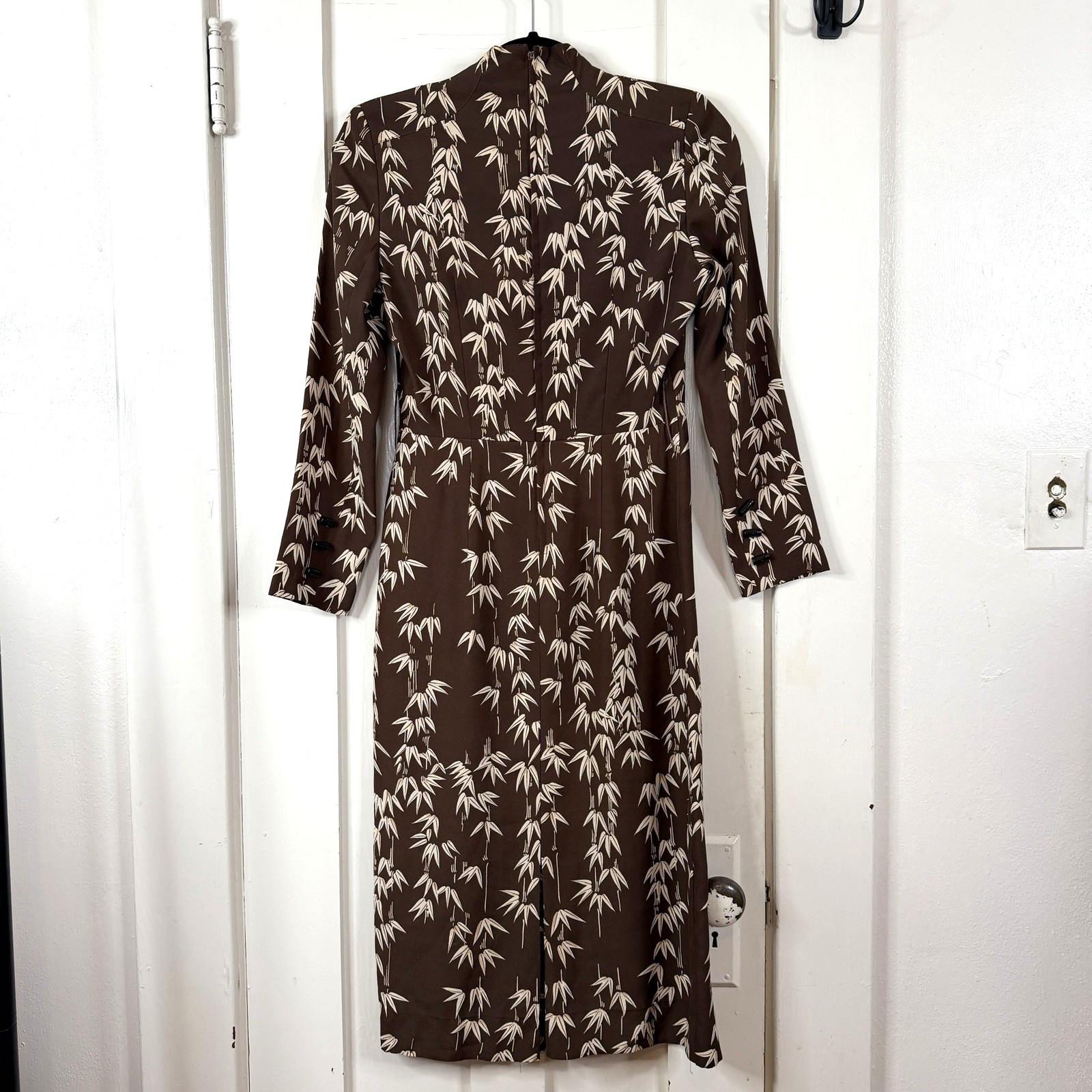 Vintage Galaus By Tokyo Chocolate Brown Bamboo Print Dress 60s/70s Retro