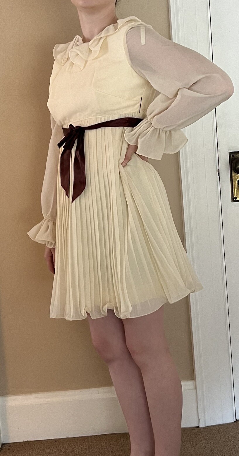 Vintage 60s Petites By Suzy New York Cream Chiffon Baby Doll Dress Size Small