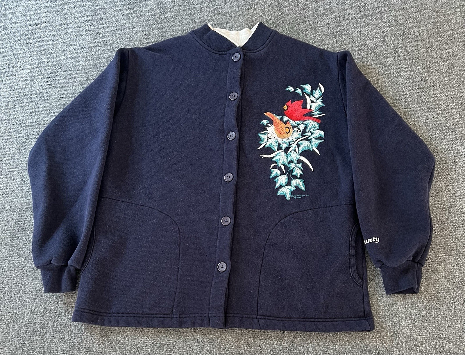 Door County VTG 90s Womens Cardigan Sweatshirt Sweater Blue Cardinals Grandma