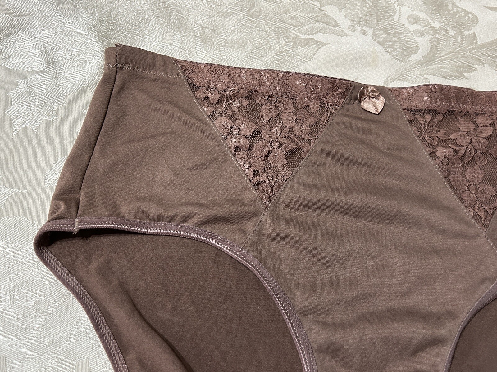 Vtg INTIMATES 3042 Polyester Lace Inserts Hi-Cut Sz 9/2XL Brown Panties #71