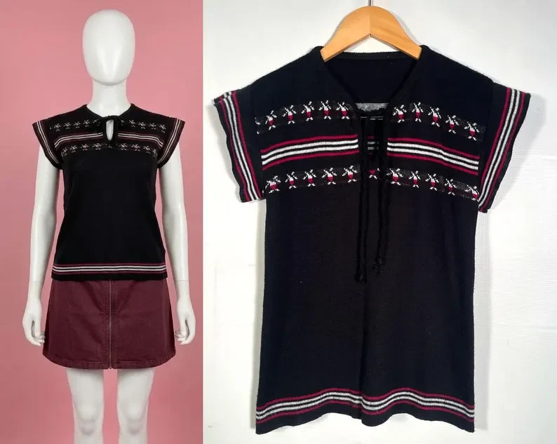 Vintage 1970s Hippy Boho Knit Top Size S/M