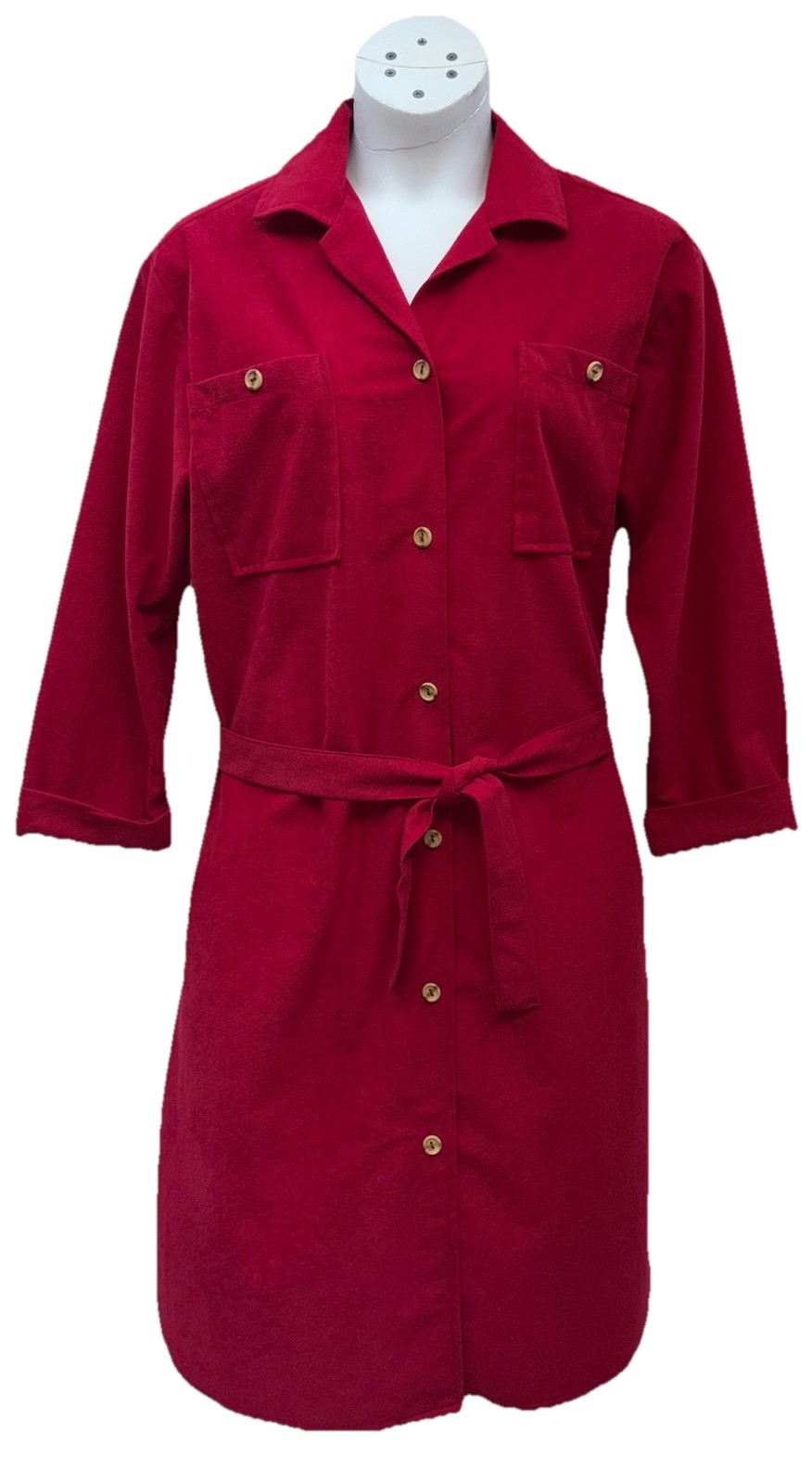 VTG Alice Martin Size L Button Up Long Sleeve Flannel Shirt Dress-Pocket-Belted