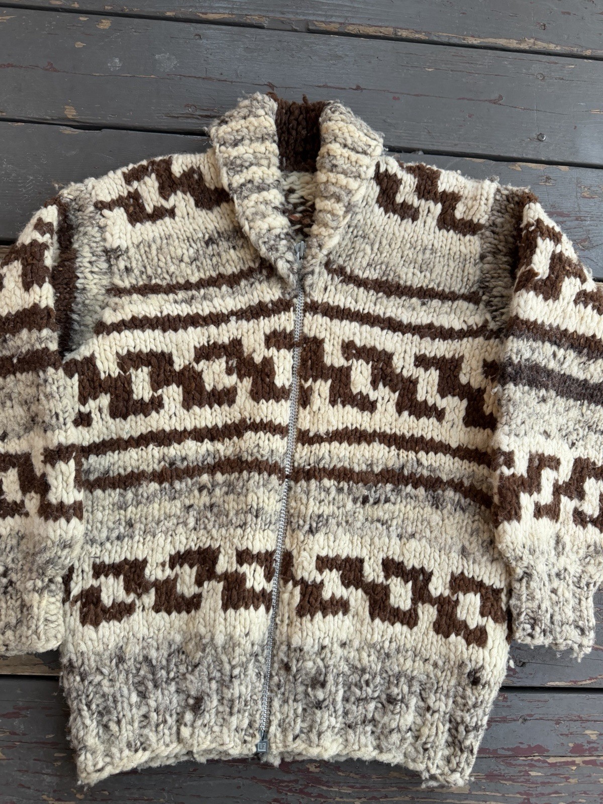 VINTAGE 50S 60S COWICHAN WOOL SWEATER JACKET ZIP UP 19” x 24” HEAVYWEIGHT WOOL ￼