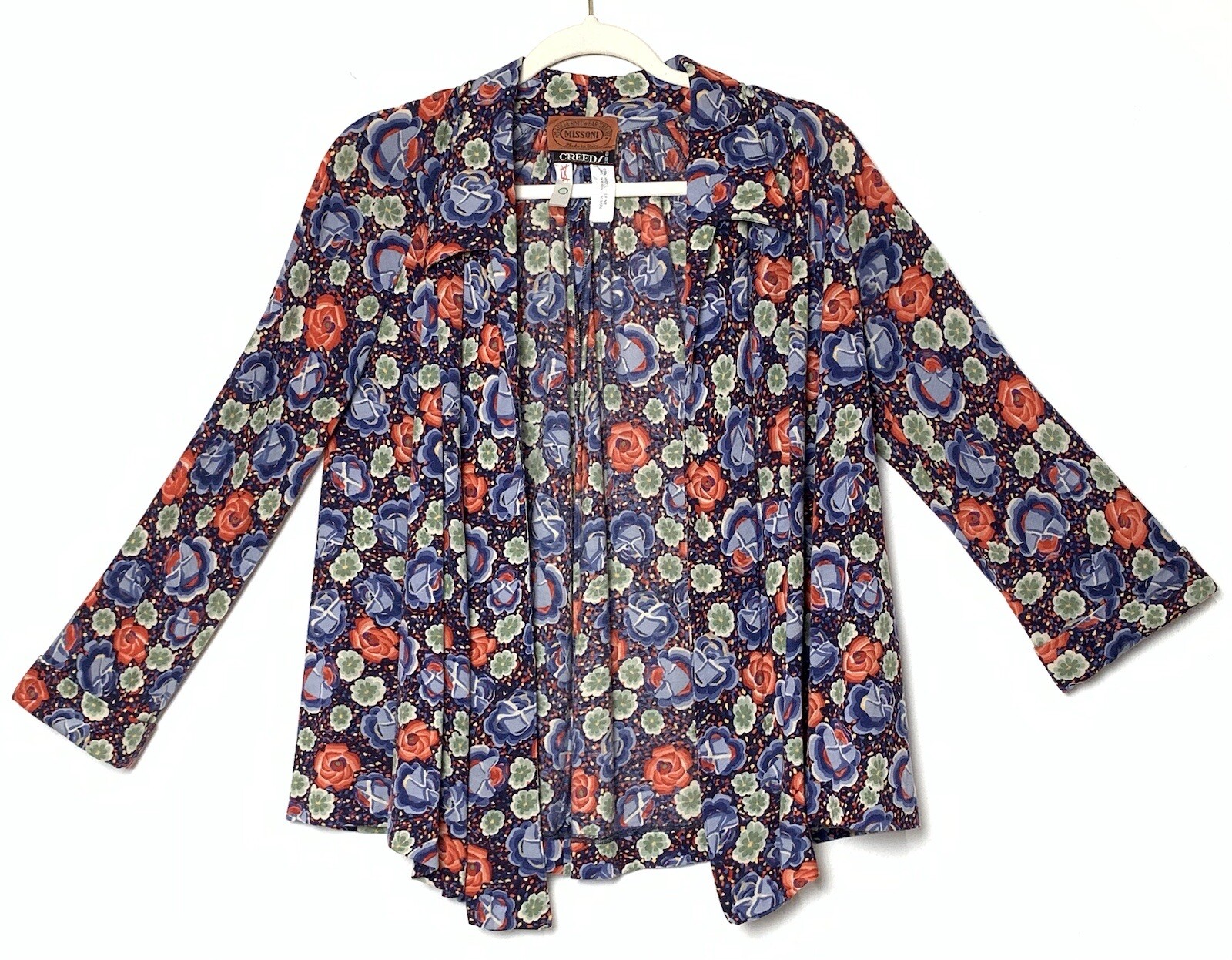 Missoni Vintage Orange Label Open Front Cardigan Jacket SZ 44 Floral Wool Nylon