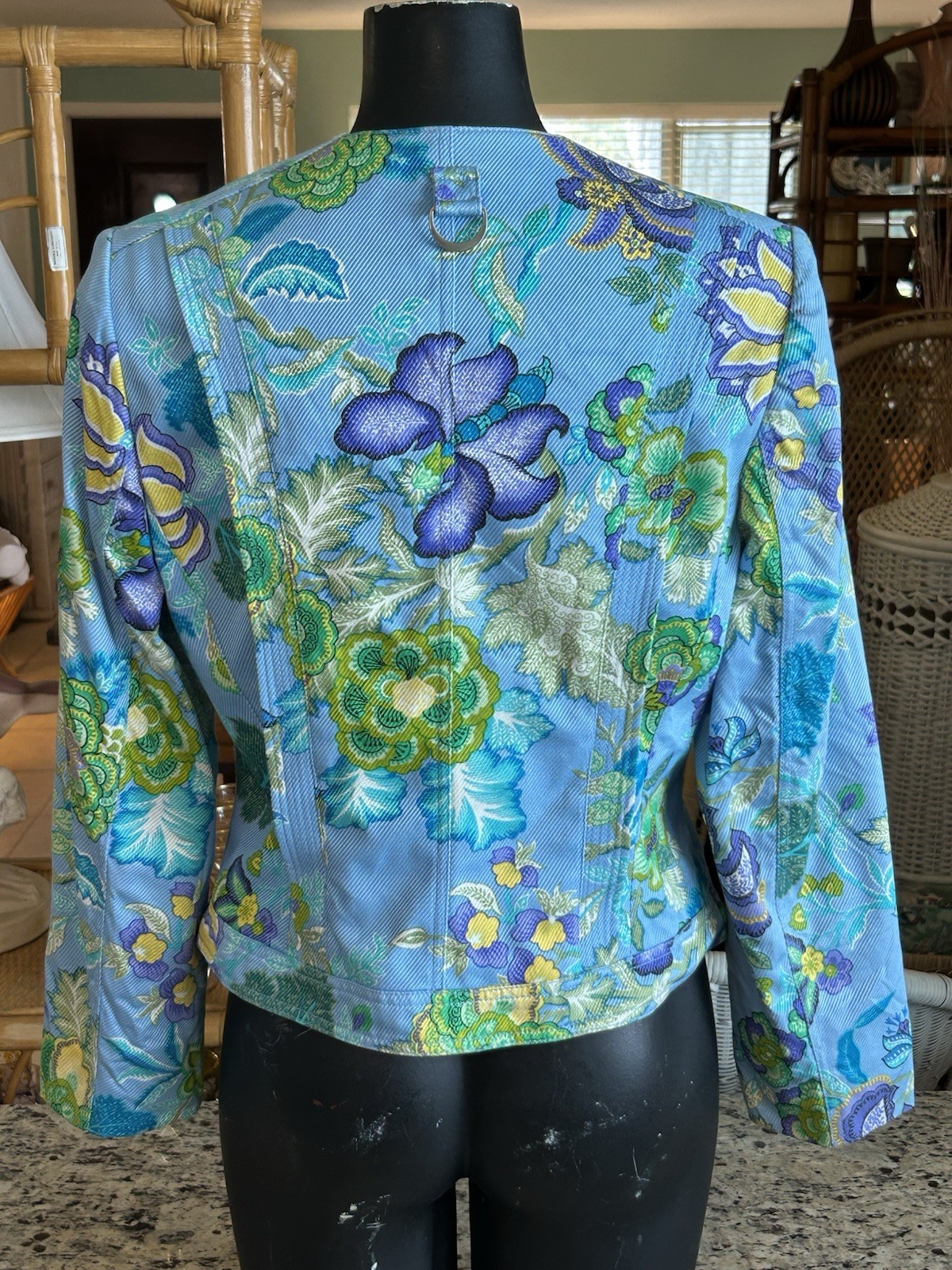 Vintage Carlisle Women’s Floral Corduroy Jacket 6 Fitted Blue Cotton Paisley 90s