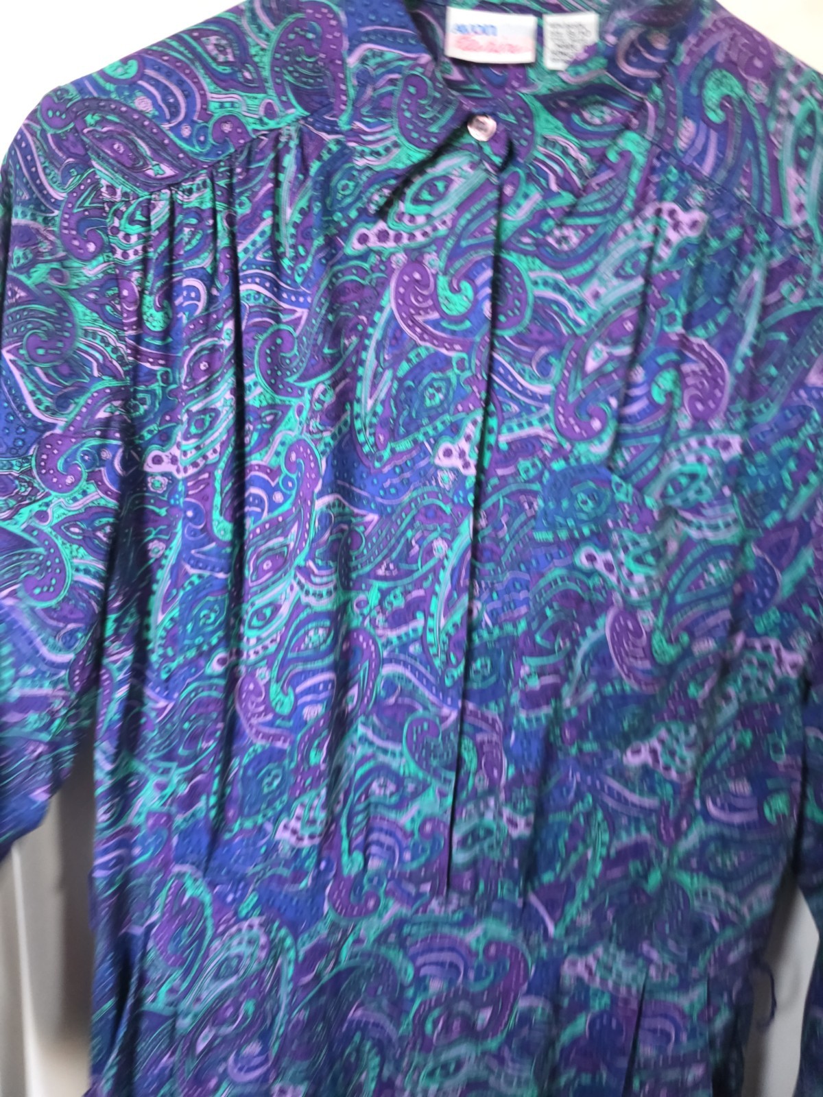 Vtg 80s Avon Fashions Jewel Tone Paisley Shirtwaist Midi Dress Rayon 9/10