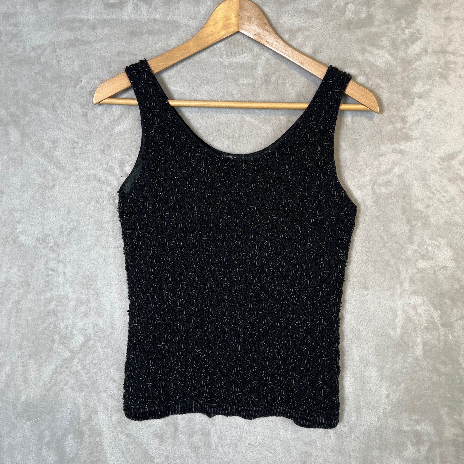 Vintage Cyn Les Black Beaded Wool Sweater Tank Top British Hong Kong Sz 34 (XS)