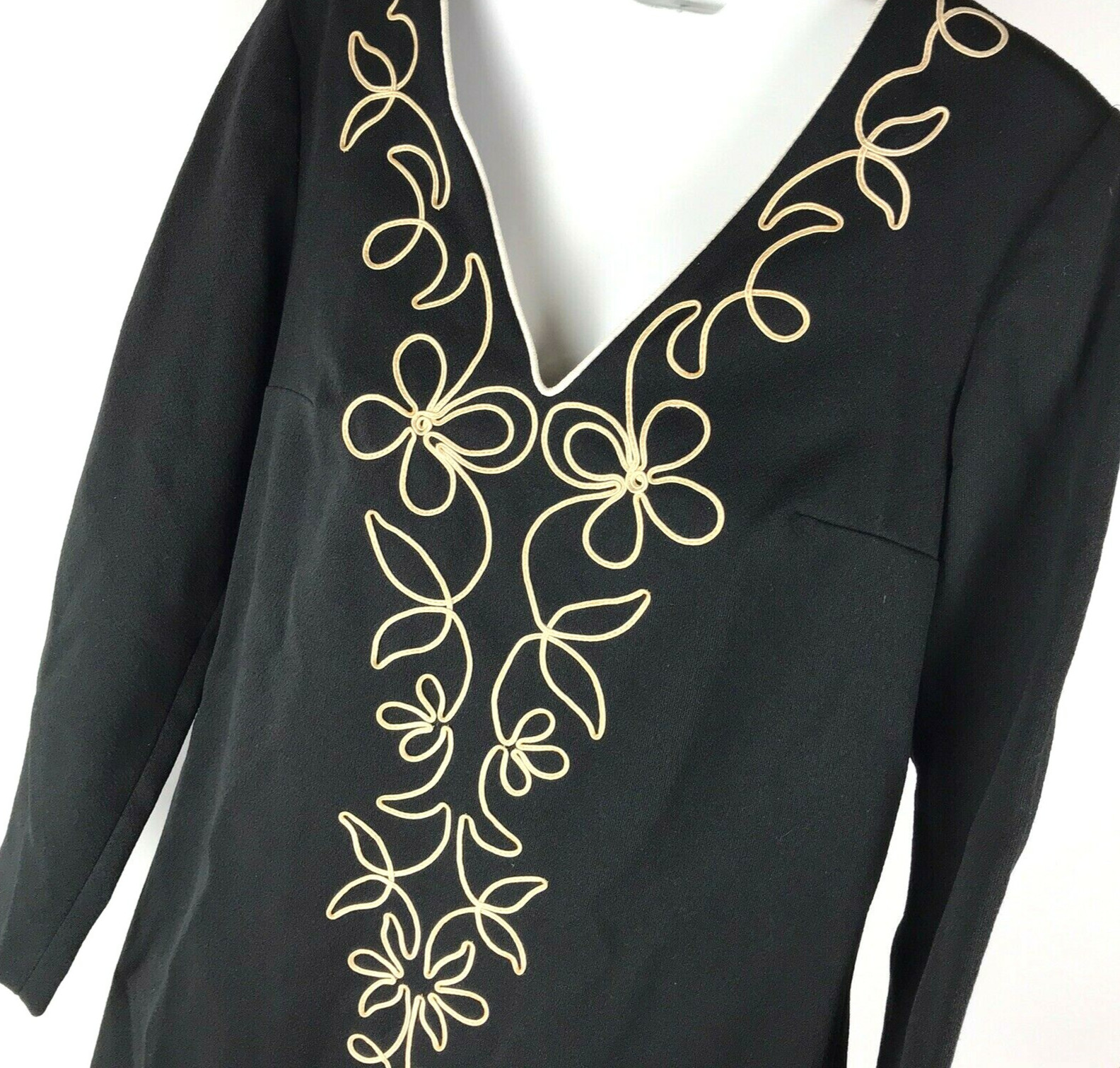 Vintage 60s 70s Top Eve Le Coq California Tunic Mod flower Black Blouse S floral