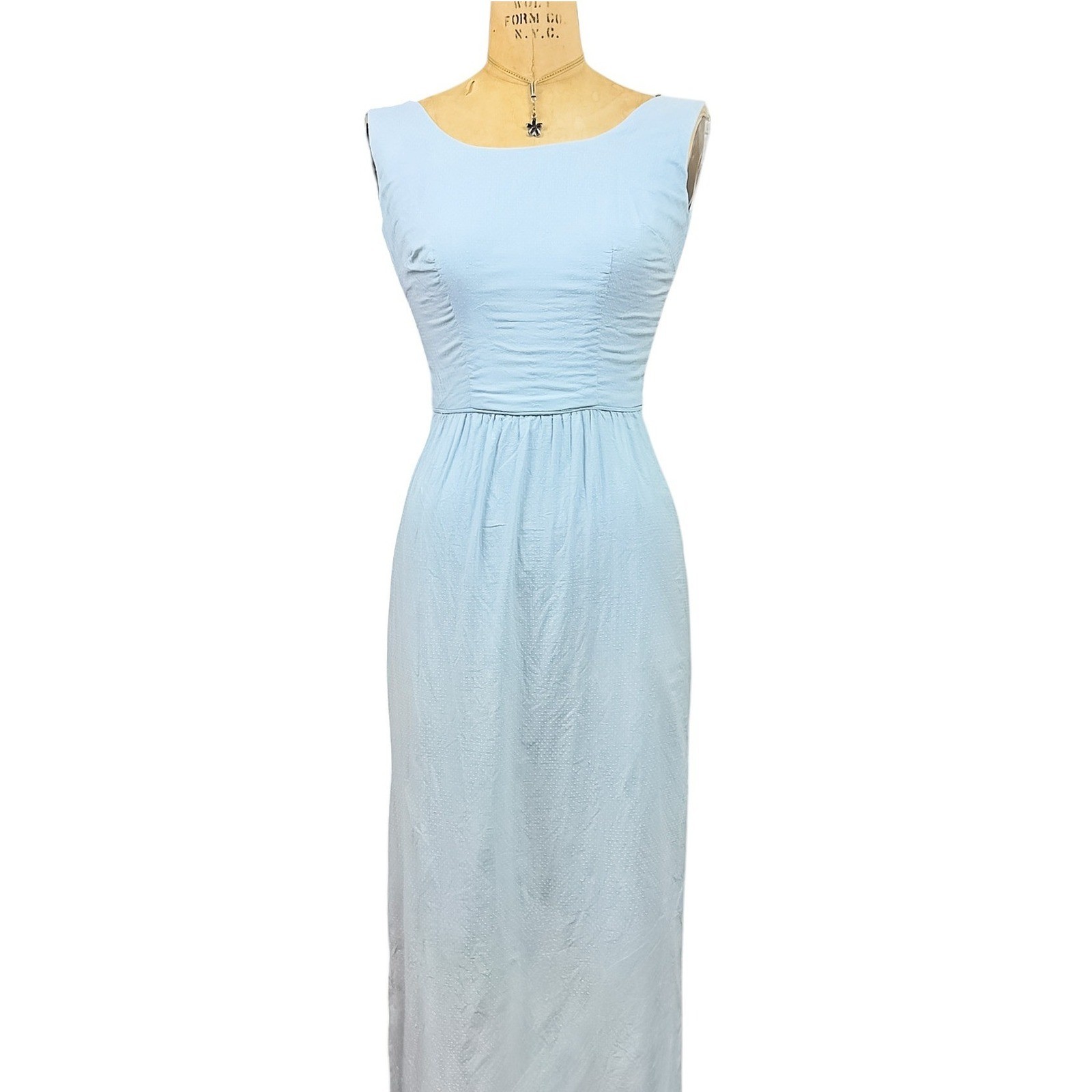 60s Style Vintage Swiss Dot Maxi Dress Sleeveless Cinched Classic Timeless XS