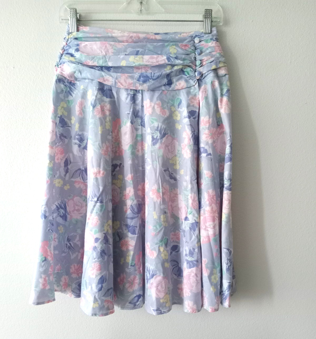 Vtg 80’s Laura Ashley Skirt Blue Floral Pleated waist Cottagecore Wrap Size 10