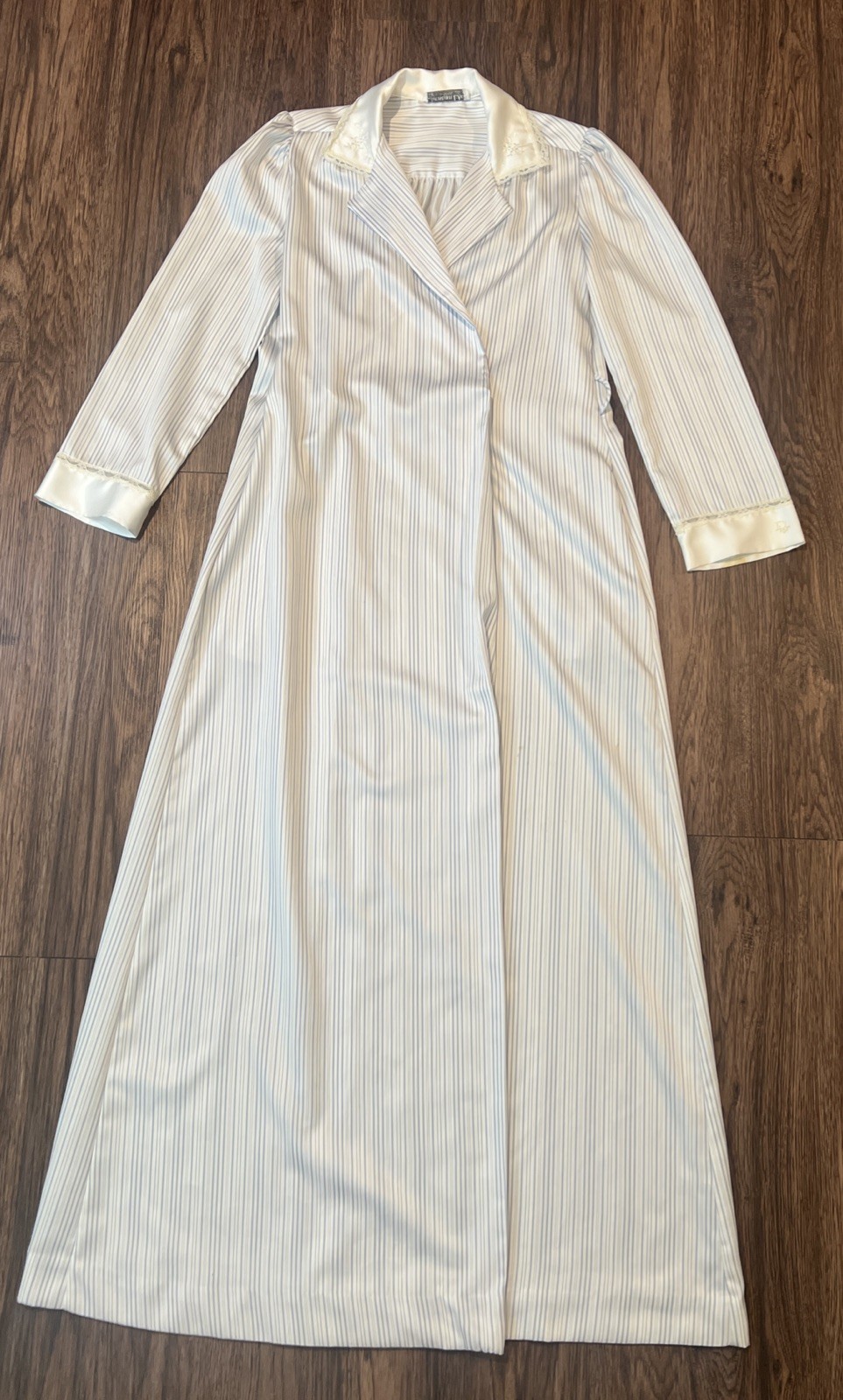 Christian Dior lingerie Long Robe Light Blue Pinstriped READ NOTES VINTAGE