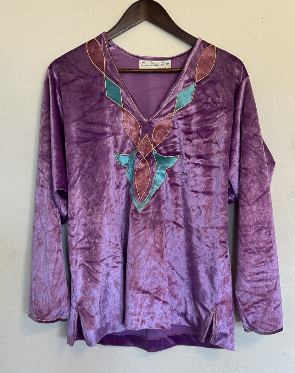 Vintage 70s 80s Oscar De La Renta Swim Velvet Tunic Top Glam Rock Designer M