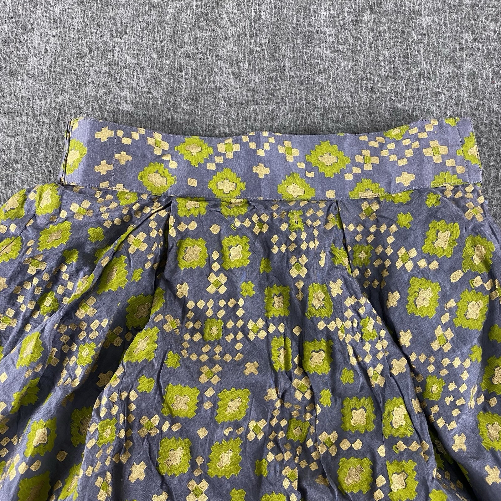 Vintage 50s Brocade Circle Skirt Floral Metallic Blue Green Full Sweep S/M